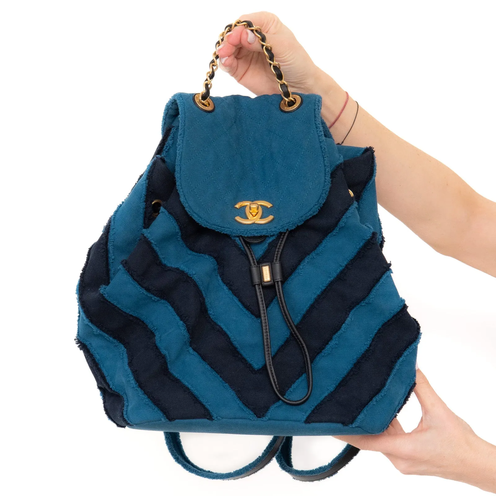 Chanel Blue Chevron Patchwork Coco Cuba Backpack