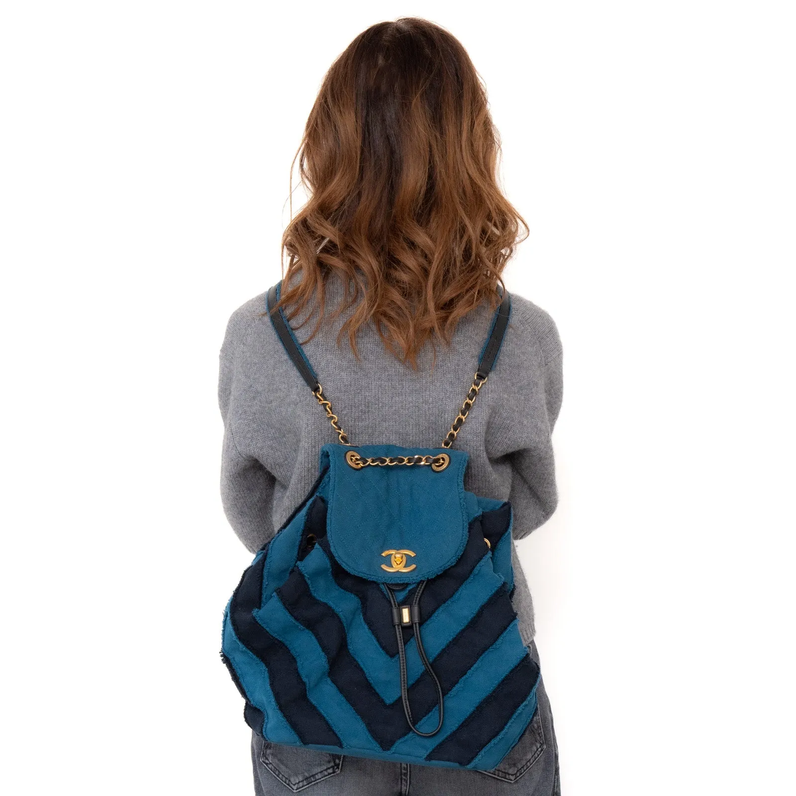 Chanel Blue Chevron Patchwork Coco Cuba Backpack
