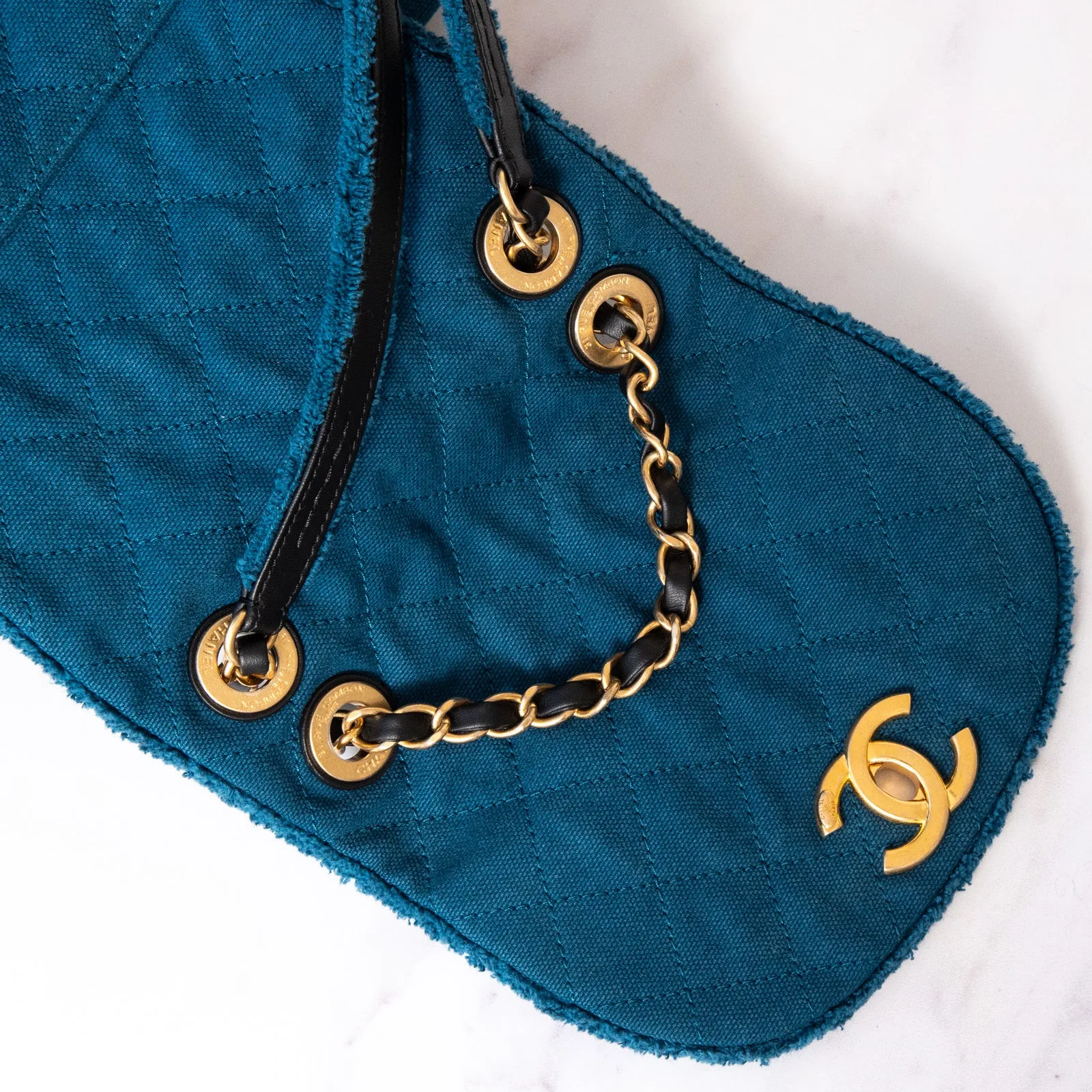 Chanel Blue Chevron Patchwork Coco Cuba Backpack