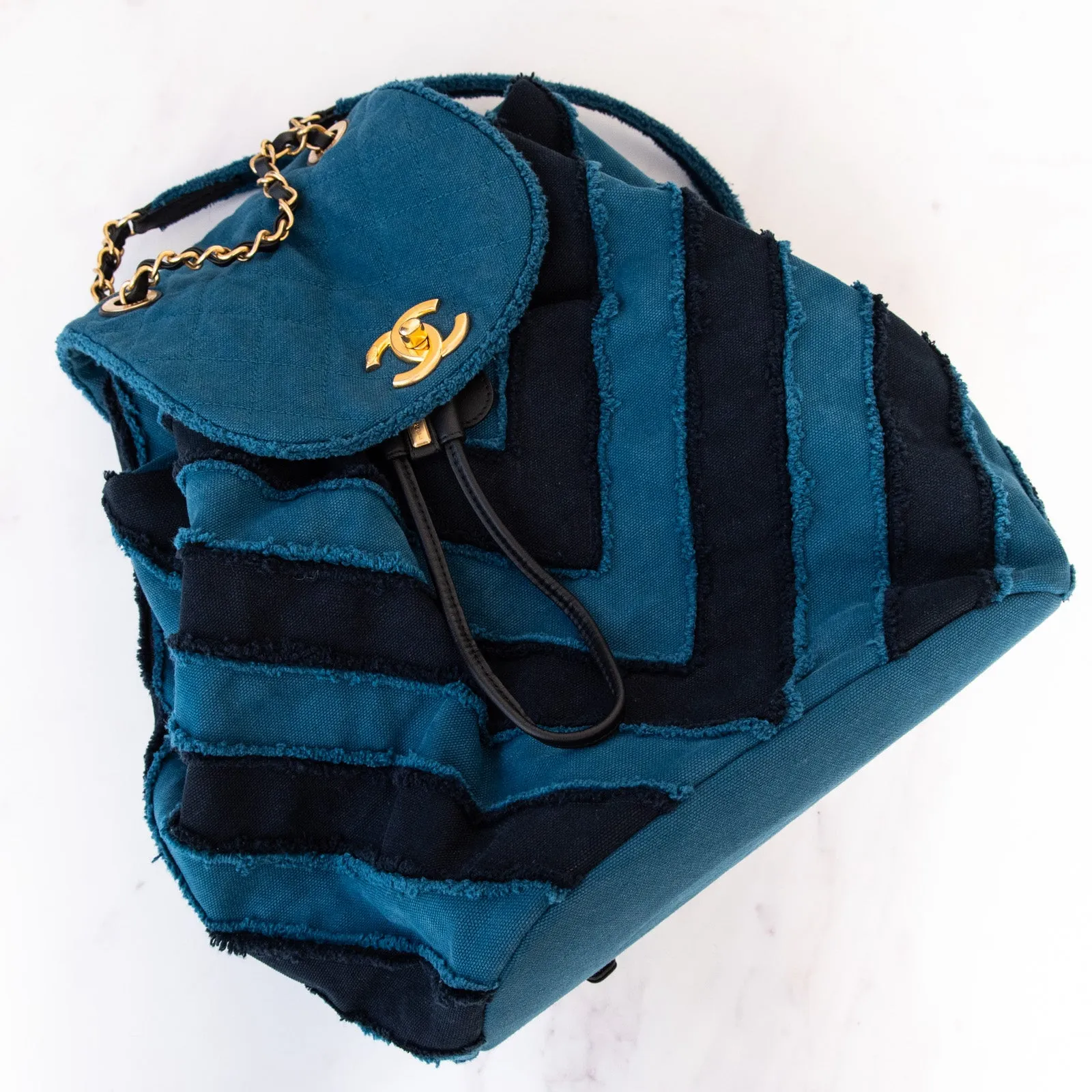 Chanel Blue Chevron Patchwork Coco Cuba Backpack