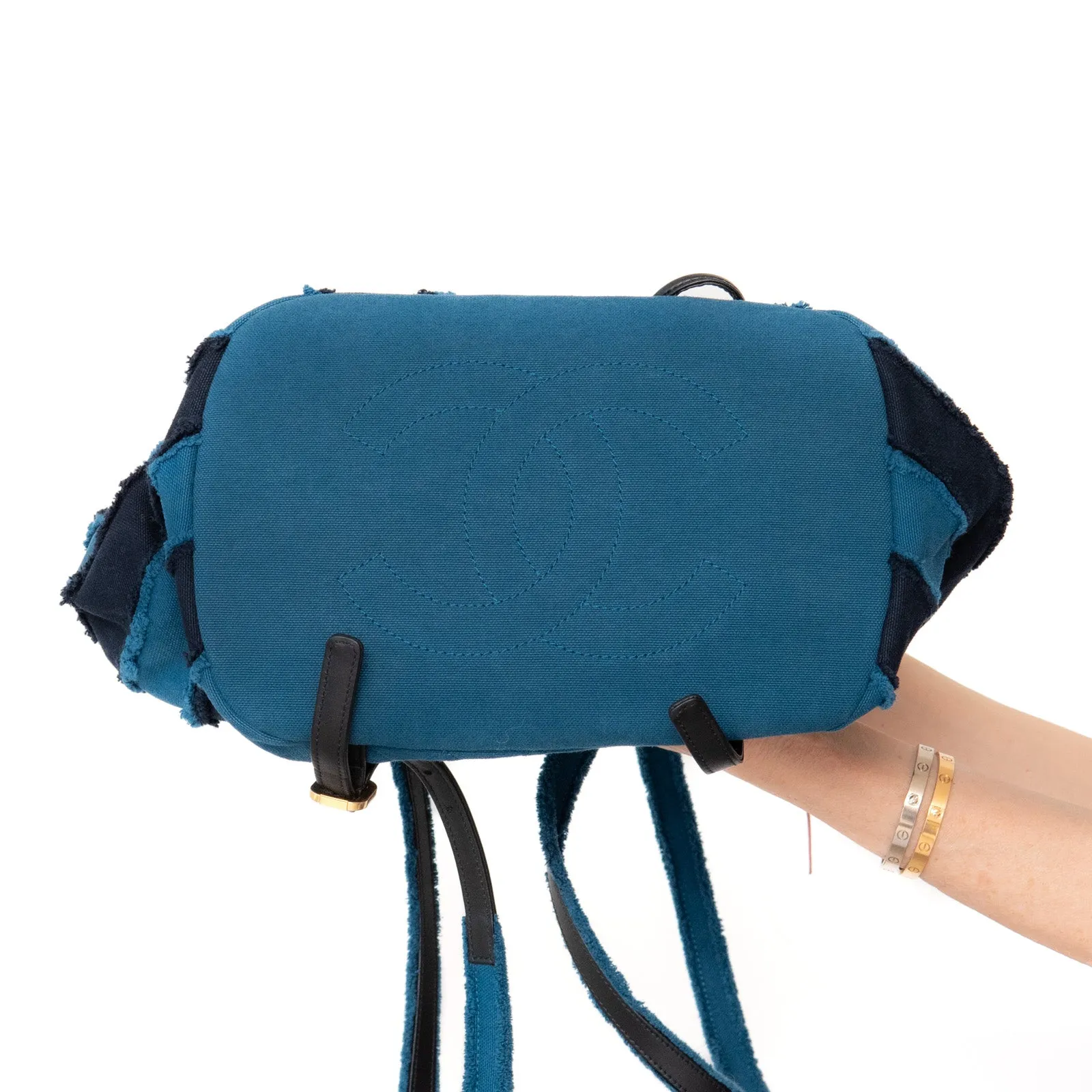 Chanel Blue Chevron Patchwork Coco Cuba Backpack