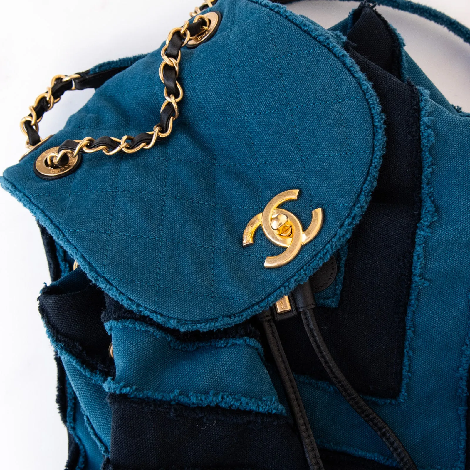 Chanel Blue Chevron Patchwork Coco Cuba Backpack