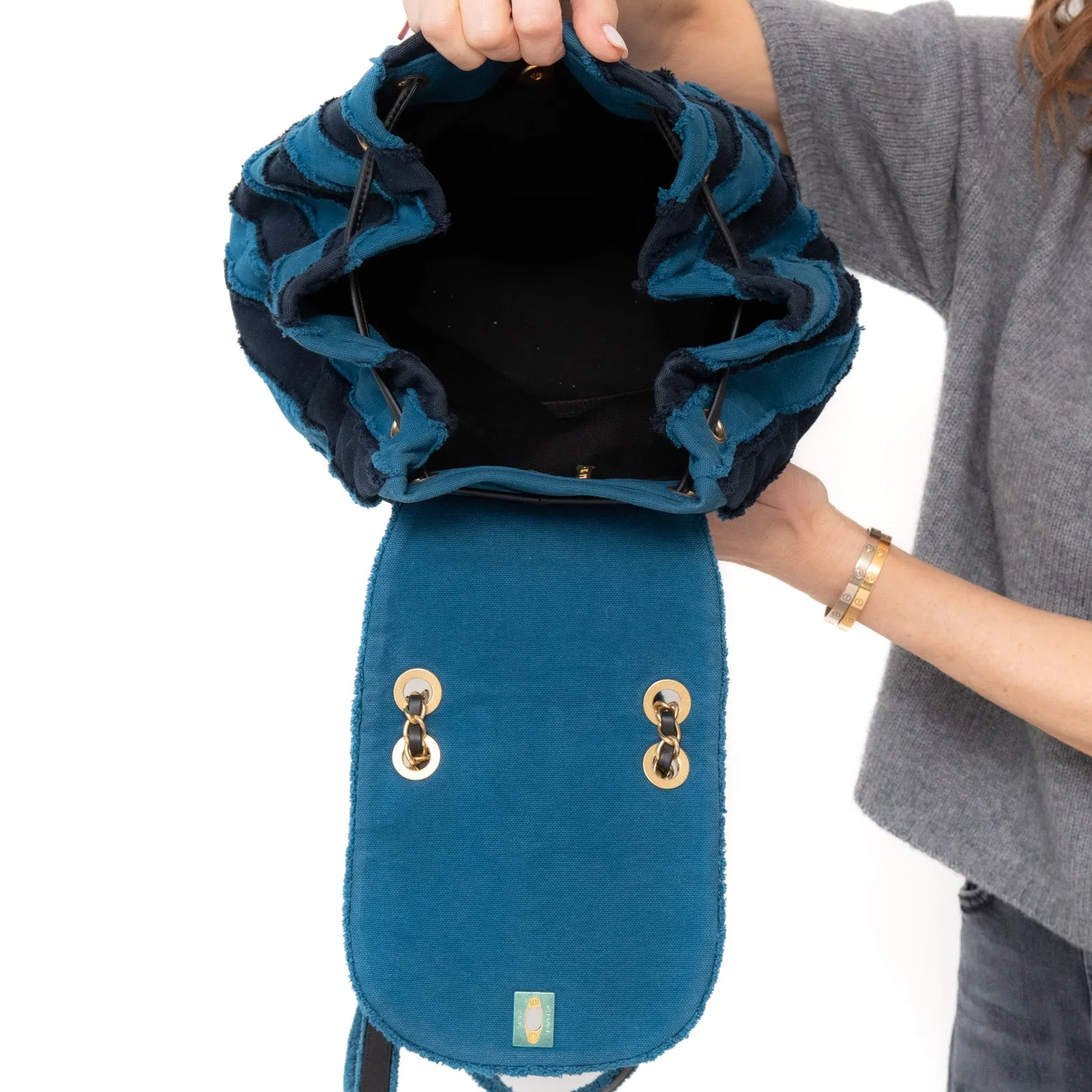 Chanel Blue Chevron Patchwork Coco Cuba Backpack