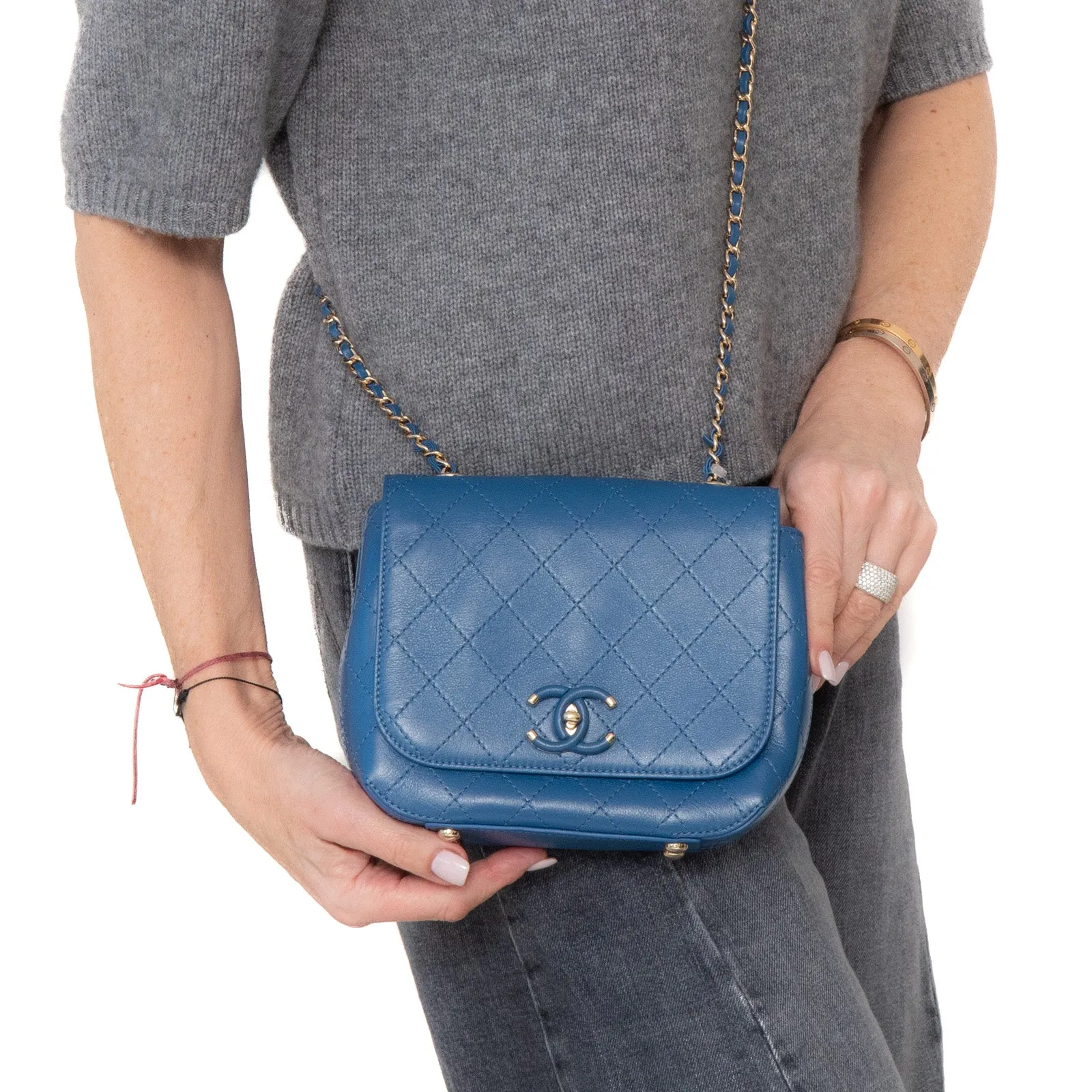 Chanel  Blue Frame In Flap Bag