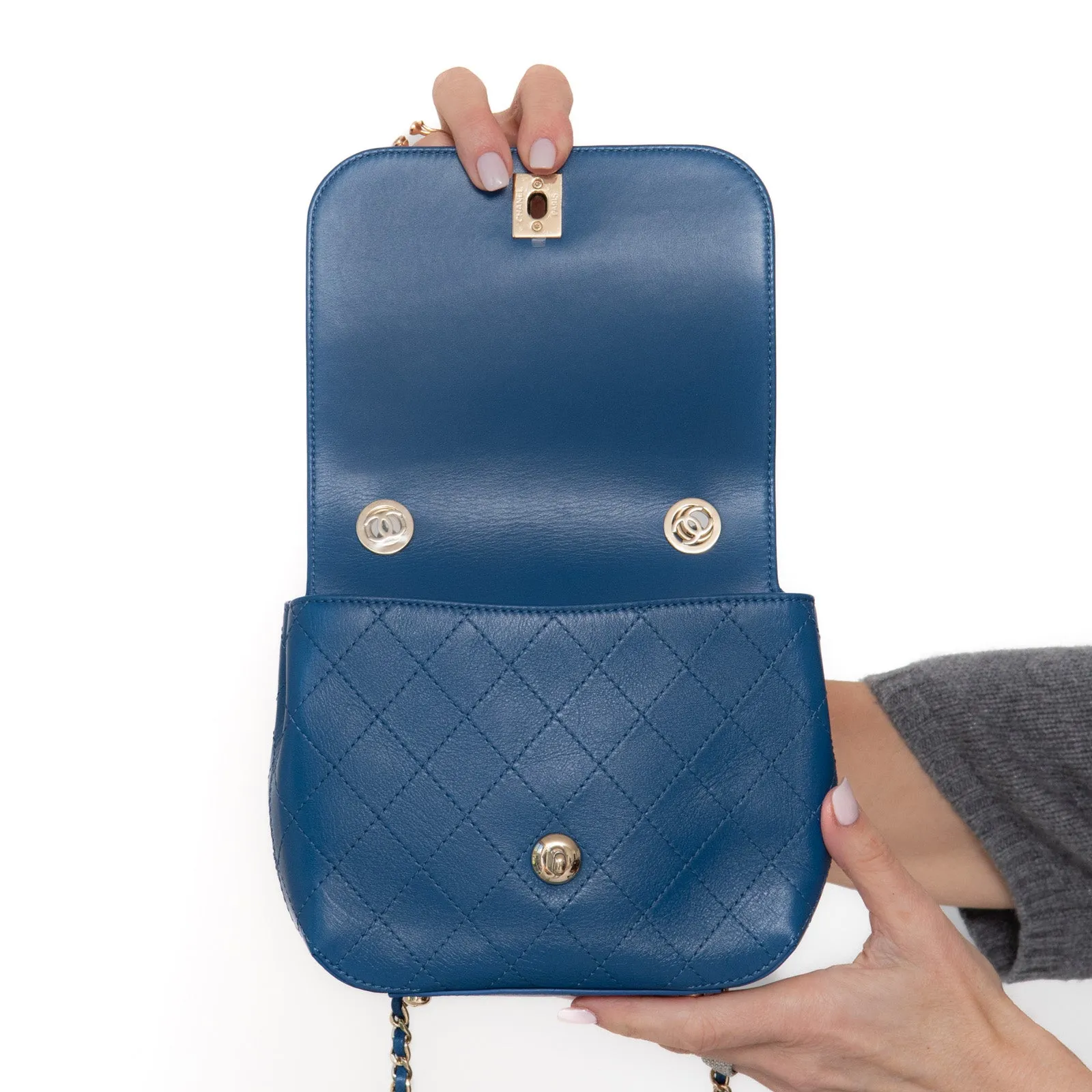 Chanel  Blue Frame In Flap Bag