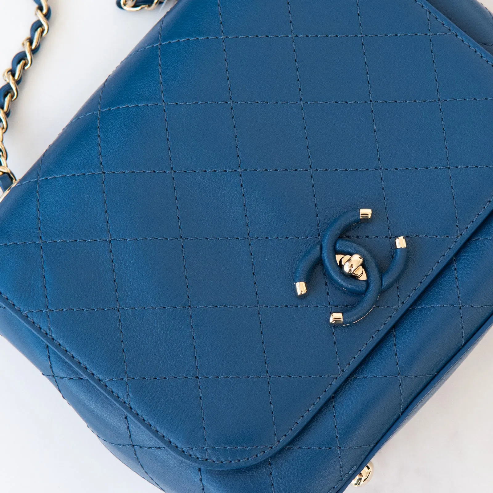 Chanel  Blue Frame In Flap Bag