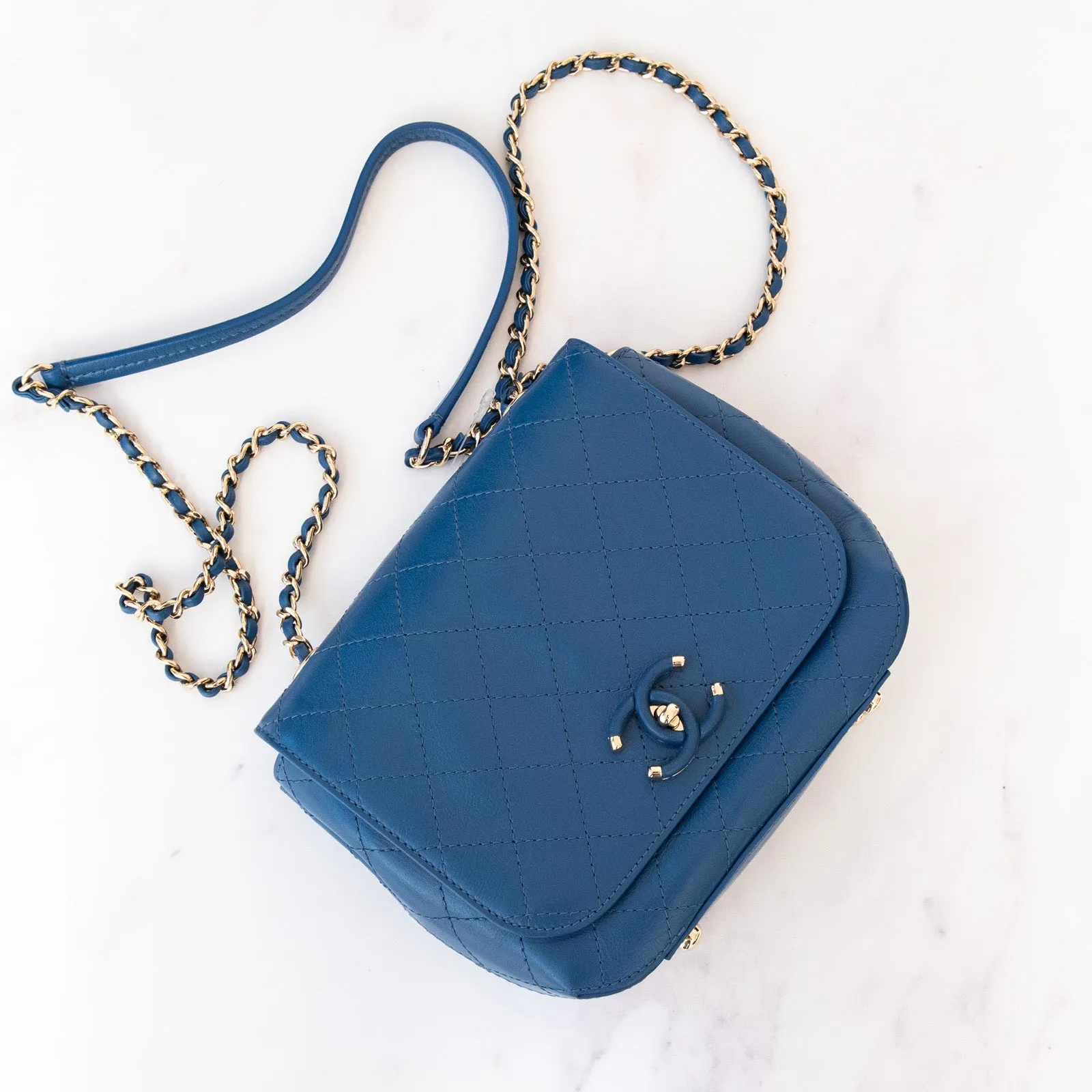 Chanel  Blue Frame In Flap Bag