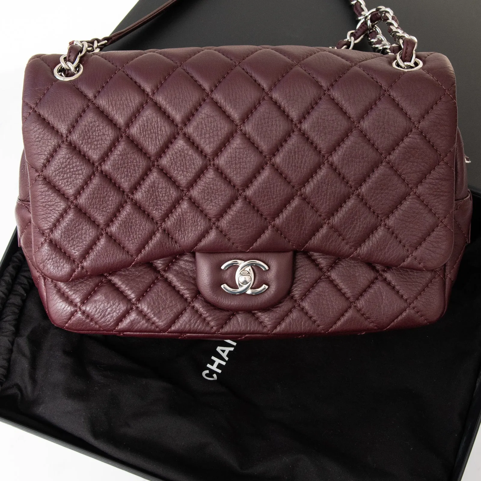Chanel Burgundy Quilted Leather Easy Flap Bag
