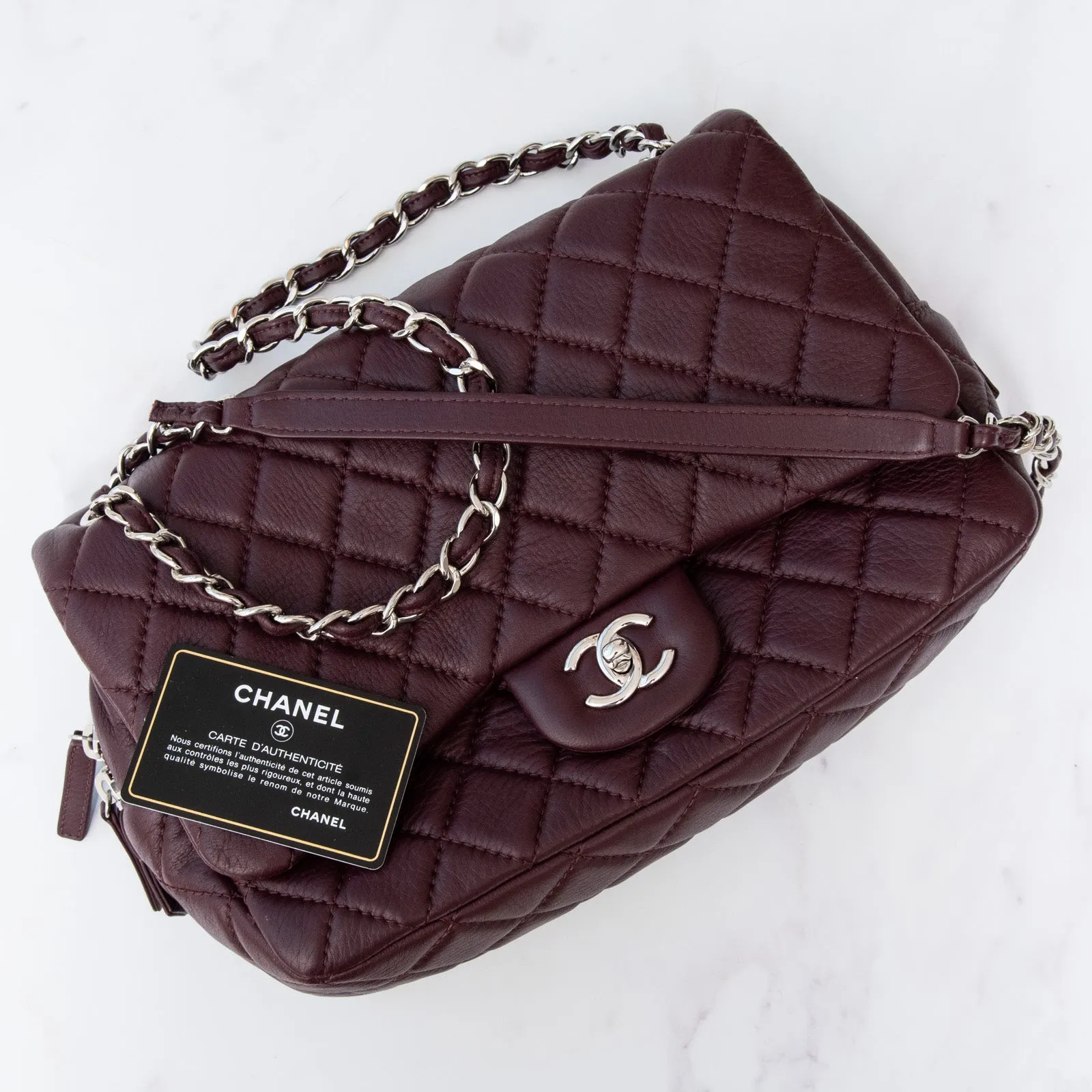 Chanel Burgundy Quilted Leather Easy Flap Bag