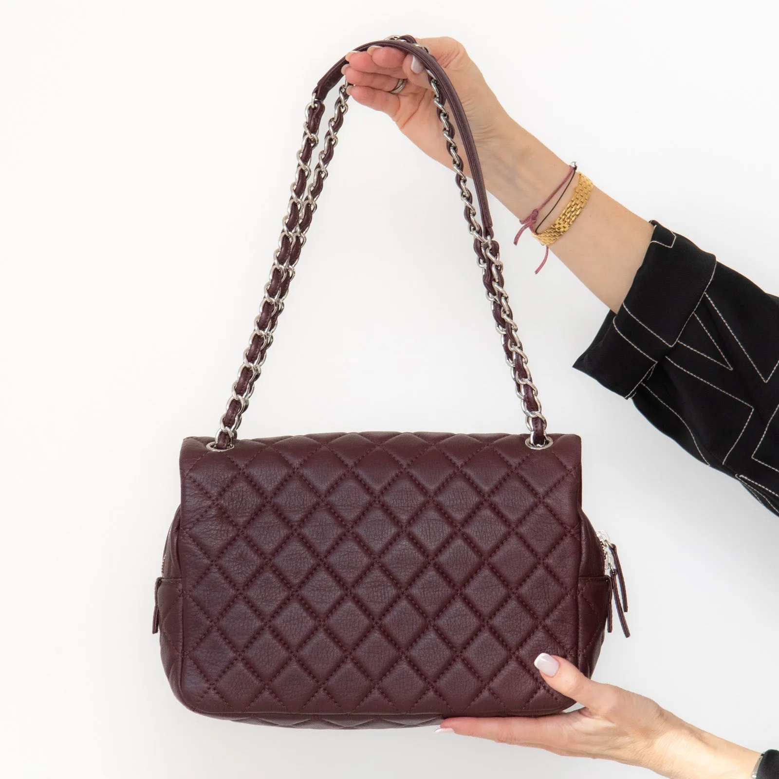 Chanel Burgundy Quilted Leather Easy Flap Bag