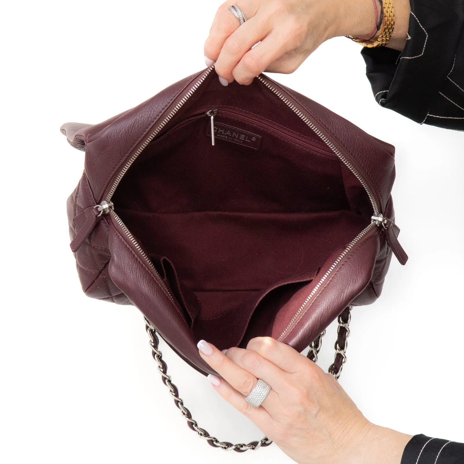 Chanel Burgundy Quilted Leather Easy Flap Bag