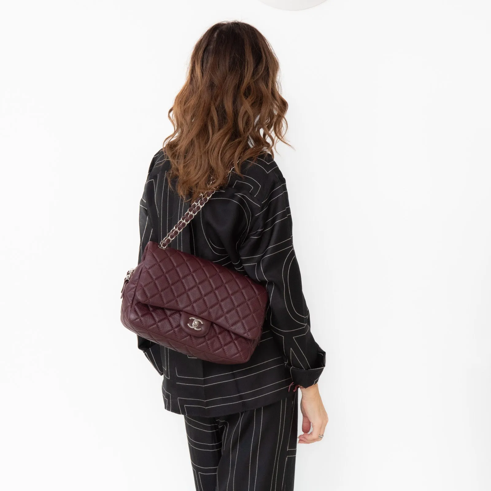 Chanel Burgundy Quilted Leather Easy Flap Bag