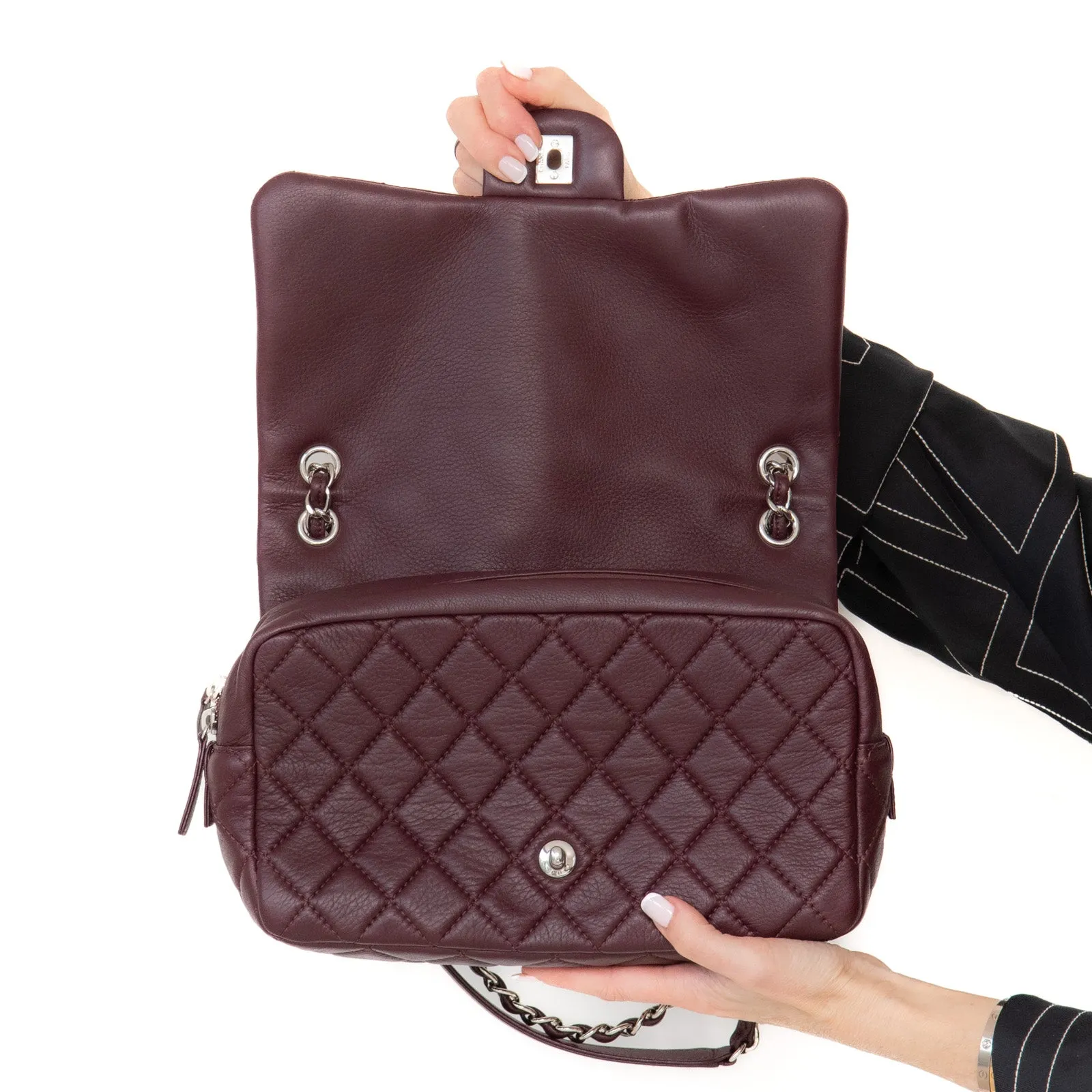 Chanel Burgundy Quilted Leather Easy Flap Bag