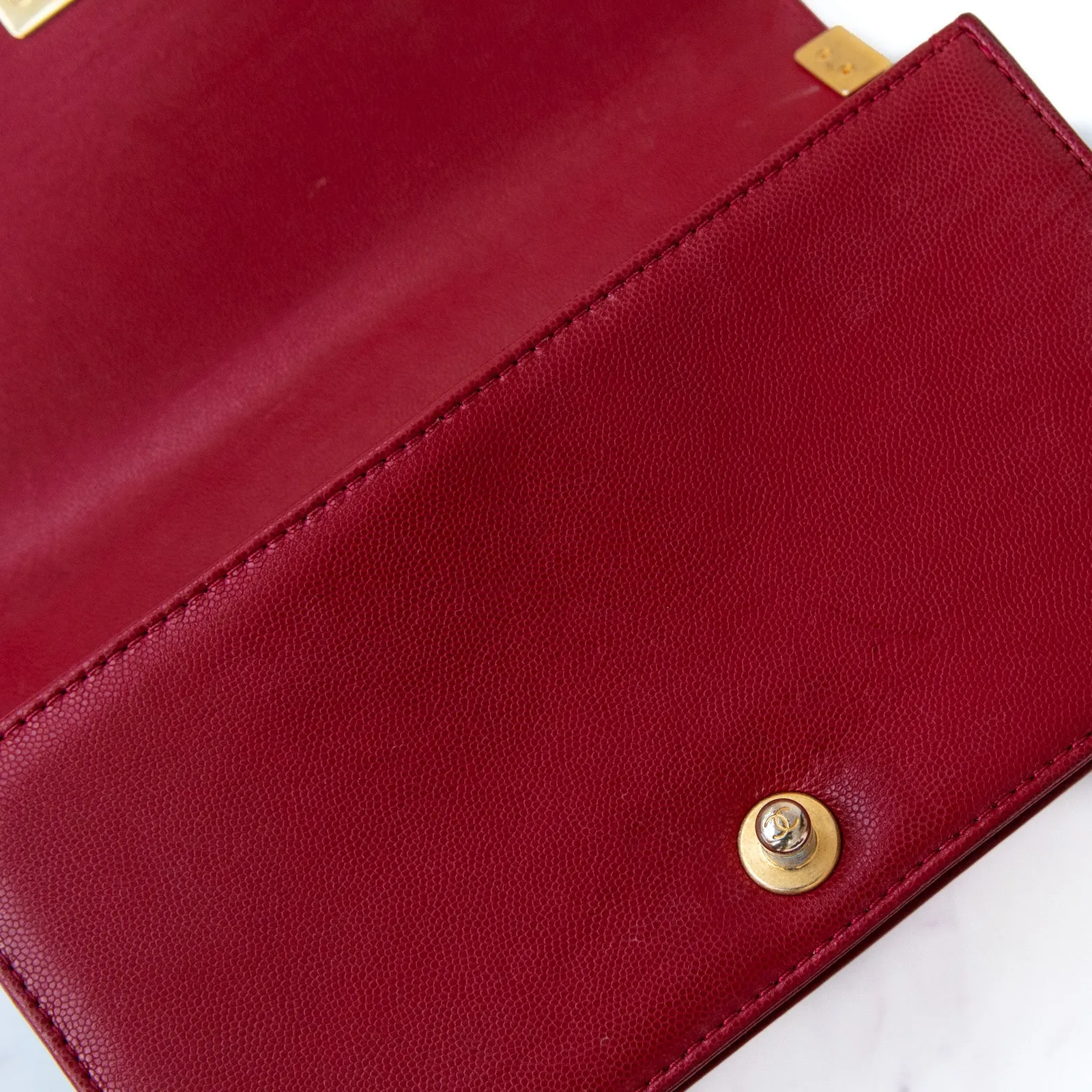 Chanel Medium Red Caviar Leather Boy Bag With Top Handle