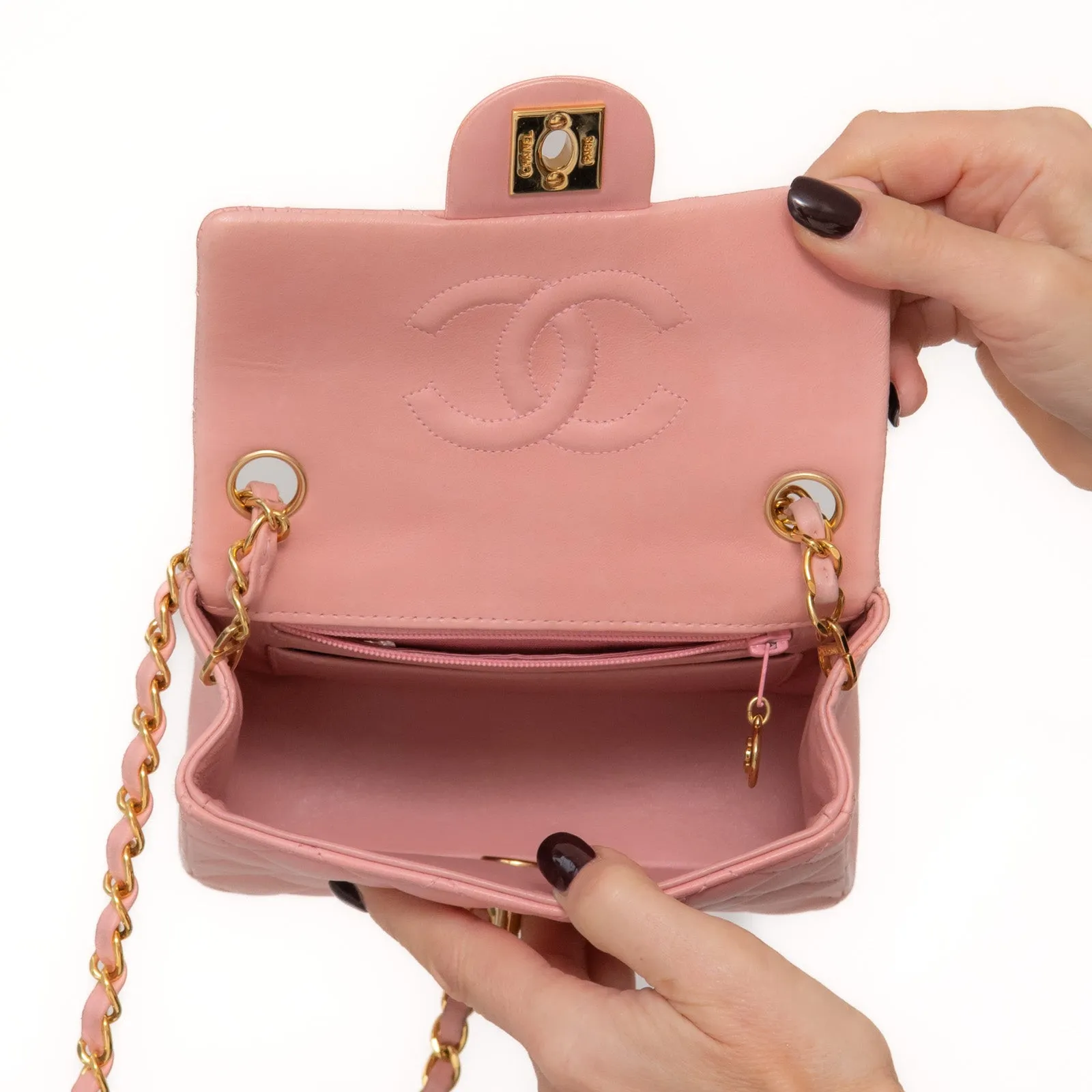 Chanel Mini Square Pink Sakura  Leather Flap Bag
