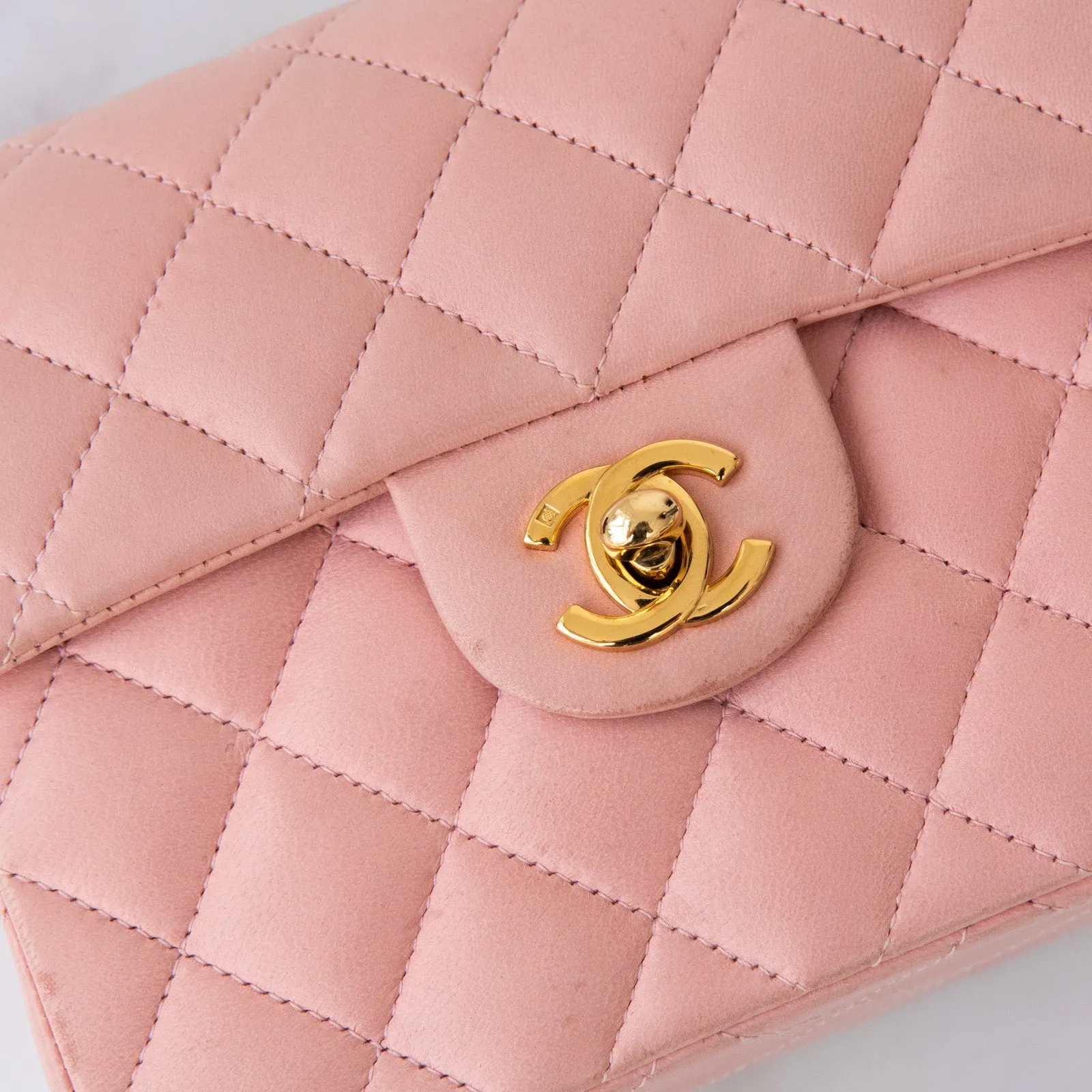 Chanel Mini Square Pink Sakura  Leather Flap Bag