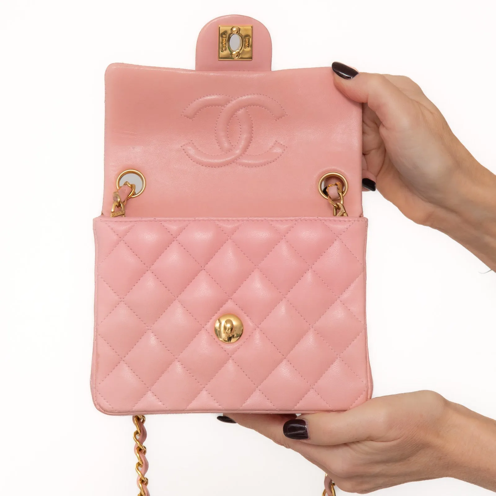 Chanel Mini Square Pink Sakura  Leather Flap Bag