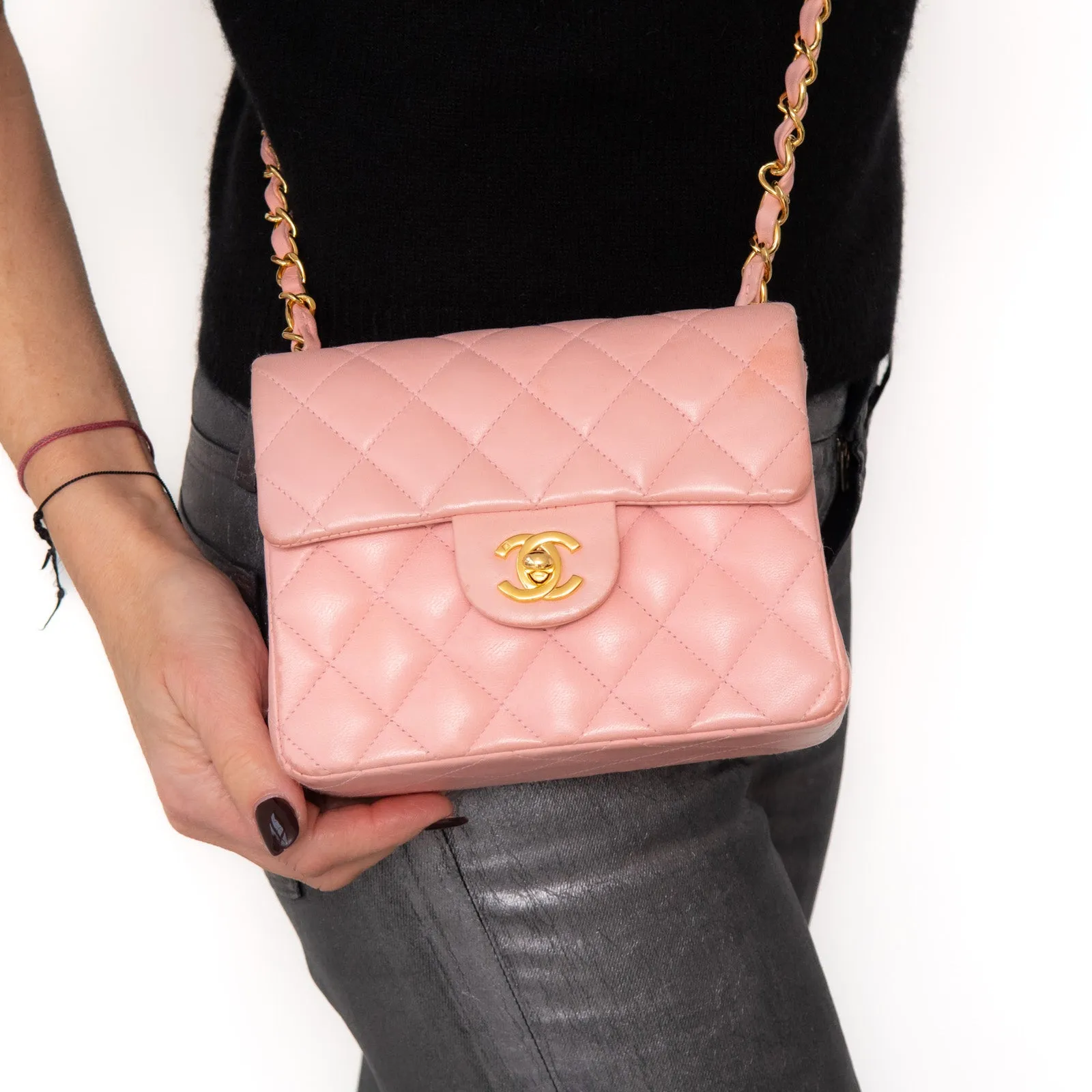 Chanel Mini Square Pink Sakura  Leather Flap Bag