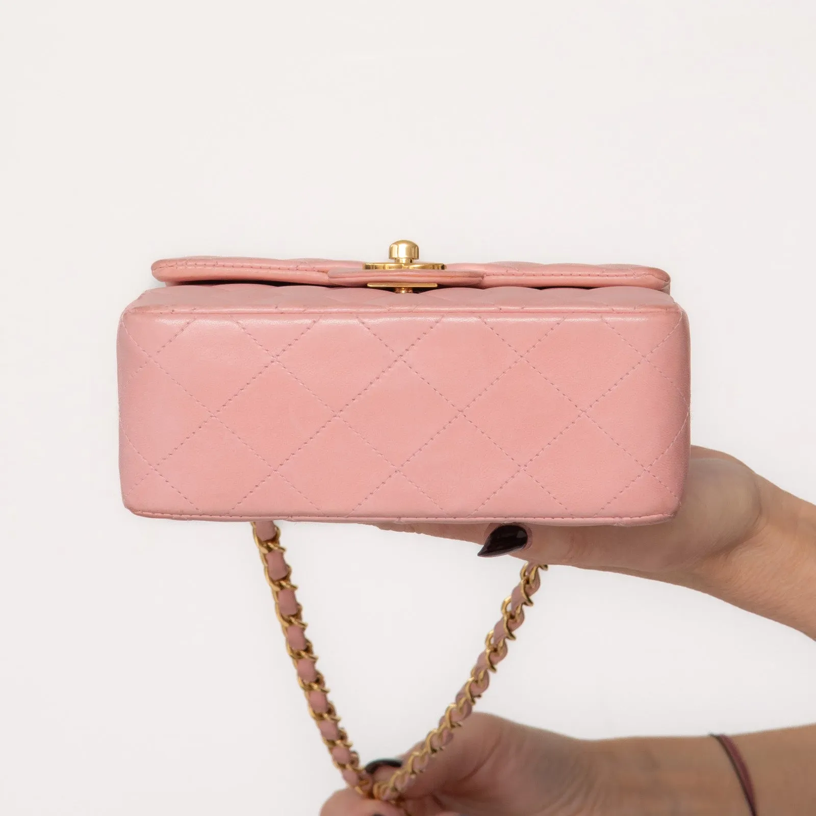 Chanel Mini Square Pink Sakura  Leather Flap Bag