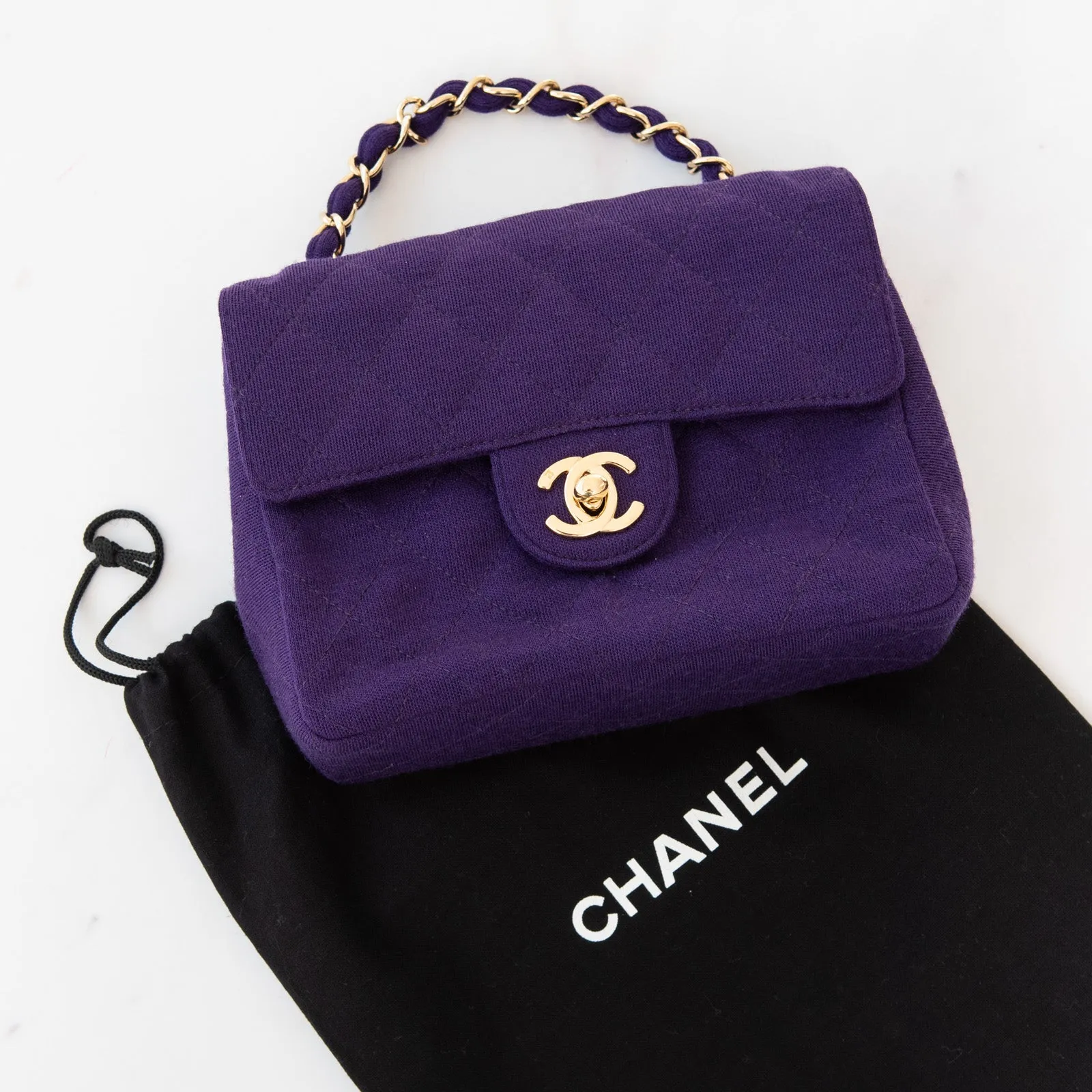 Chanel Mini Square Purple Fabric Flap Bag