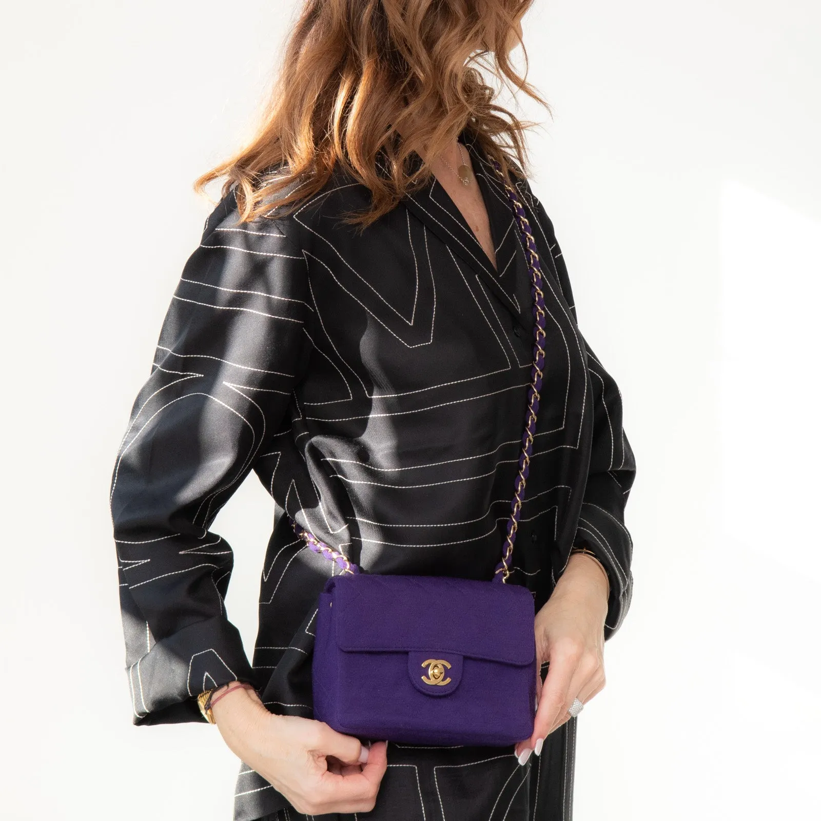 Chanel Mini Square Purple Fabric Flap Bag