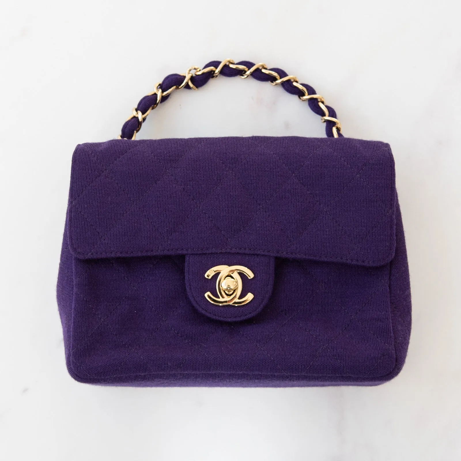 Chanel Mini Square Purple Fabric Flap Bag