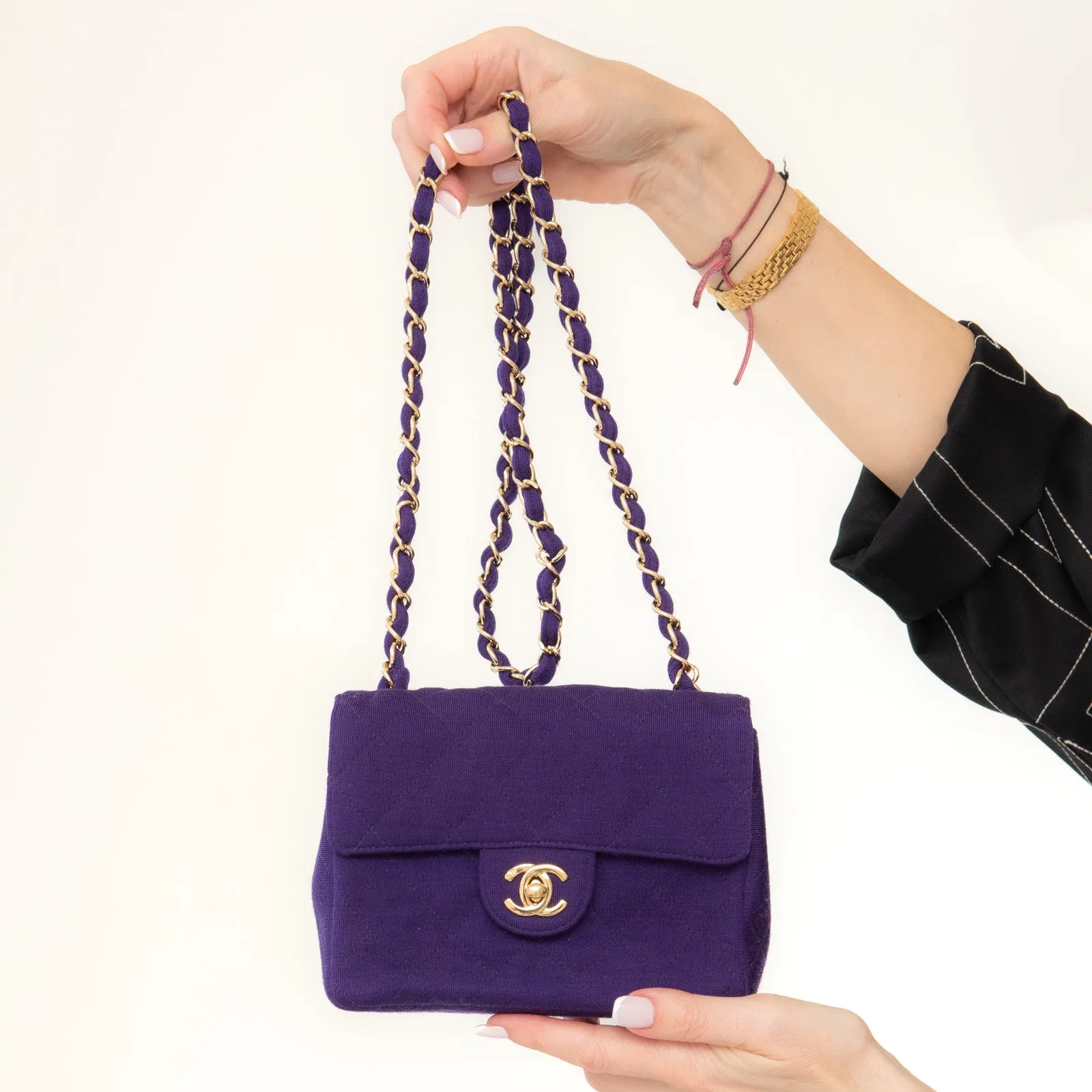 Chanel Mini Square Purple Fabric Flap Bag
