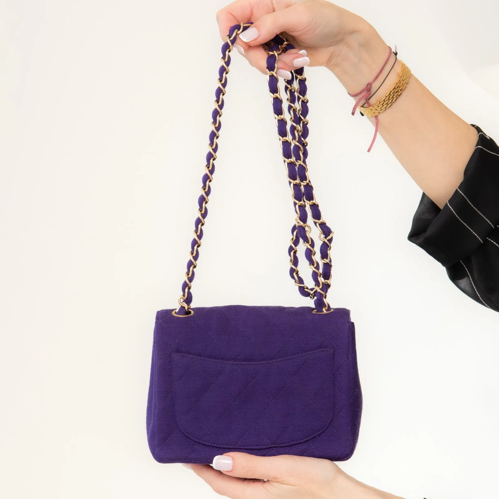 Chanel Mini Square Purple Fabric Flap Bag
