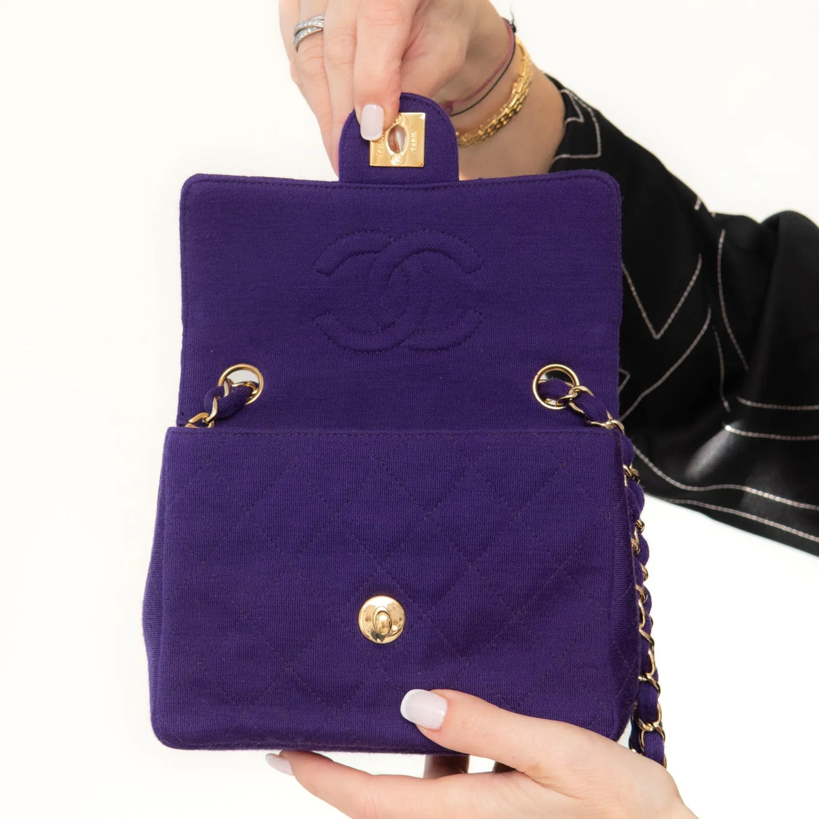 Chanel Mini Square Purple Fabric Flap Bag