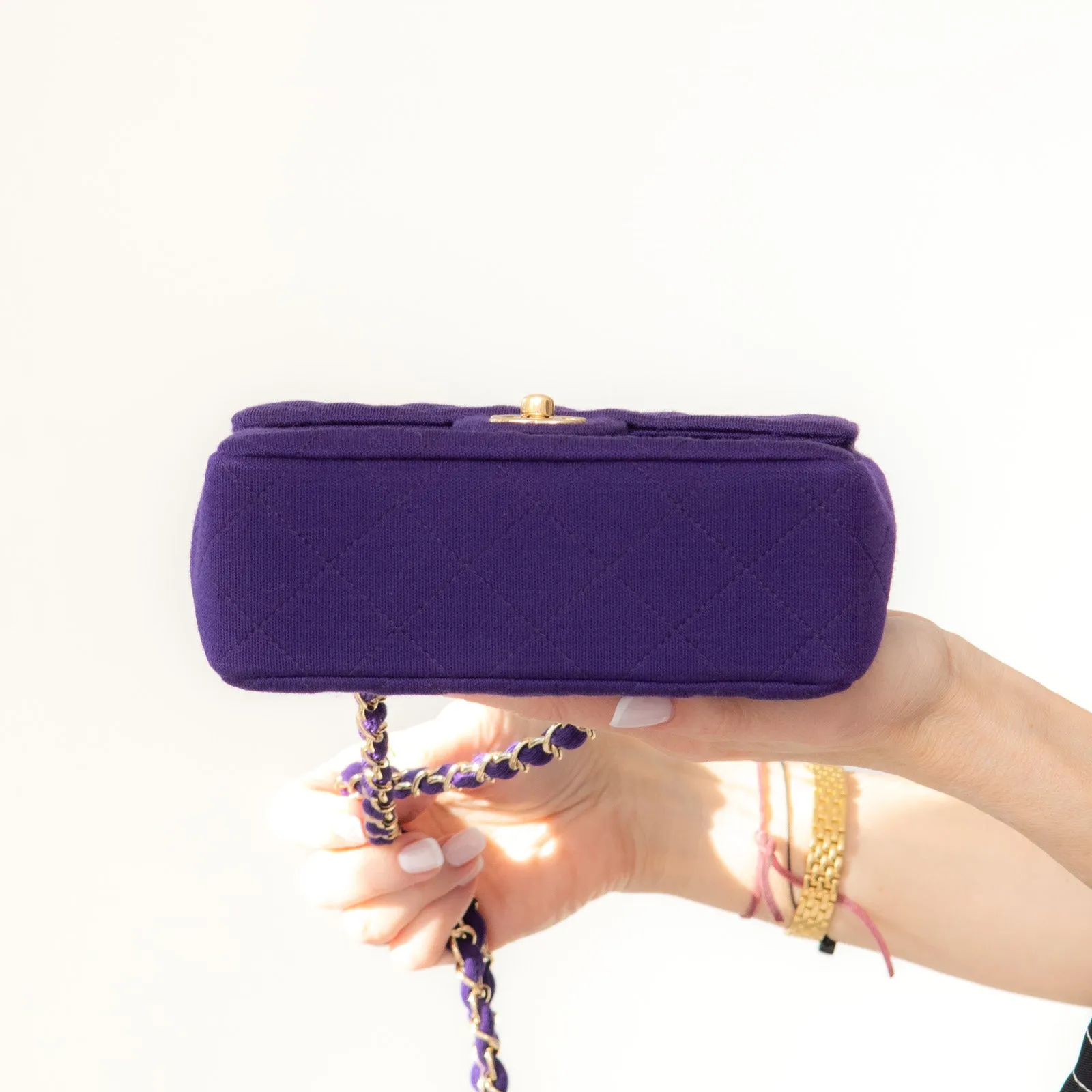 Chanel Mini Square Purple Fabric Flap Bag