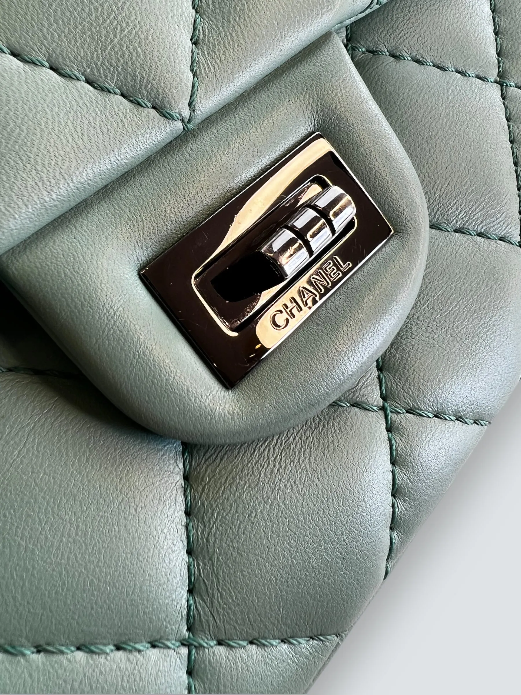 Chanel Mint Green Lambskin Leather Classic 2.55 Shoulder Bag