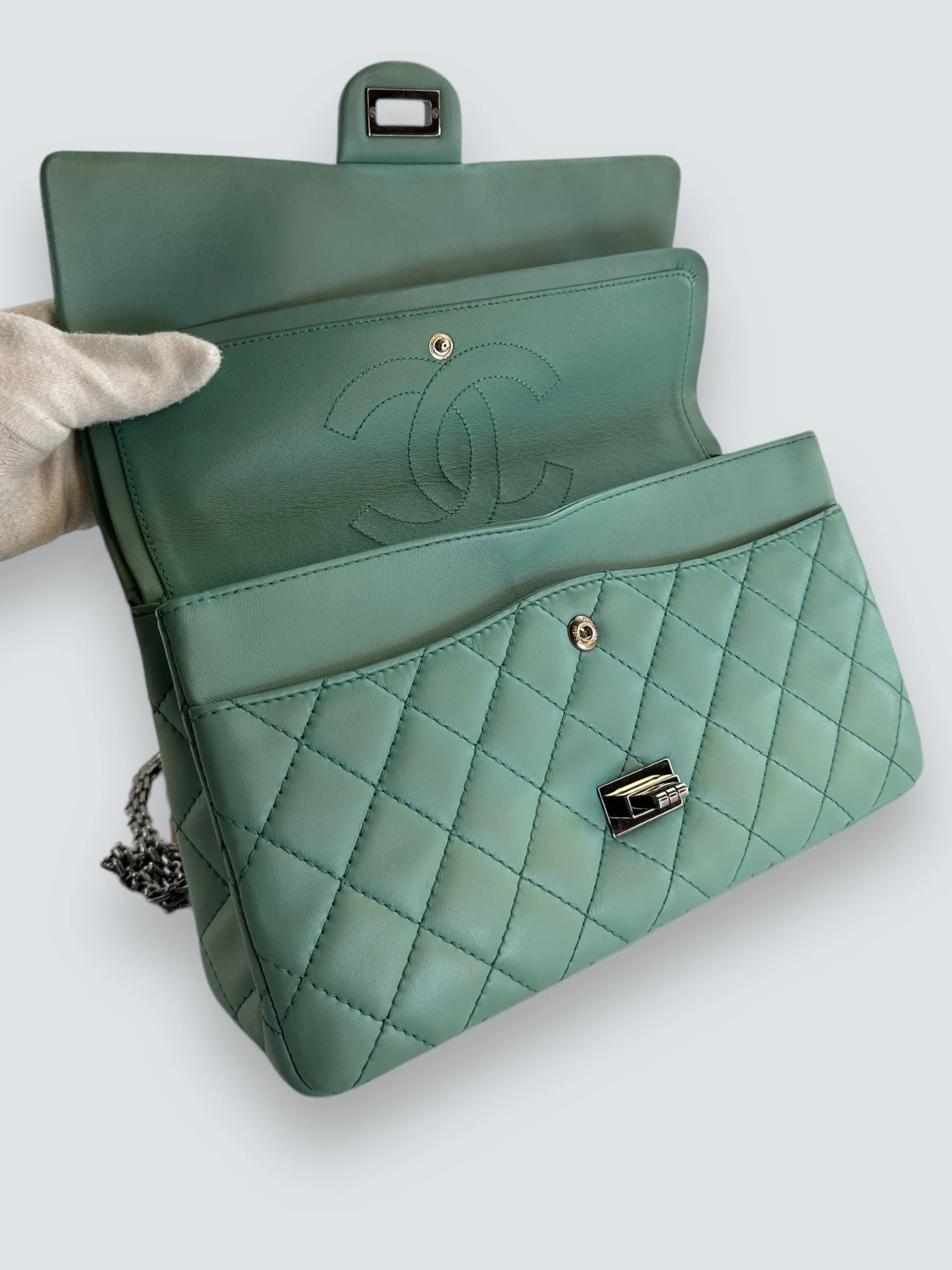 Chanel Mint Green Lambskin Leather Classic 2.55 Shoulder Bag