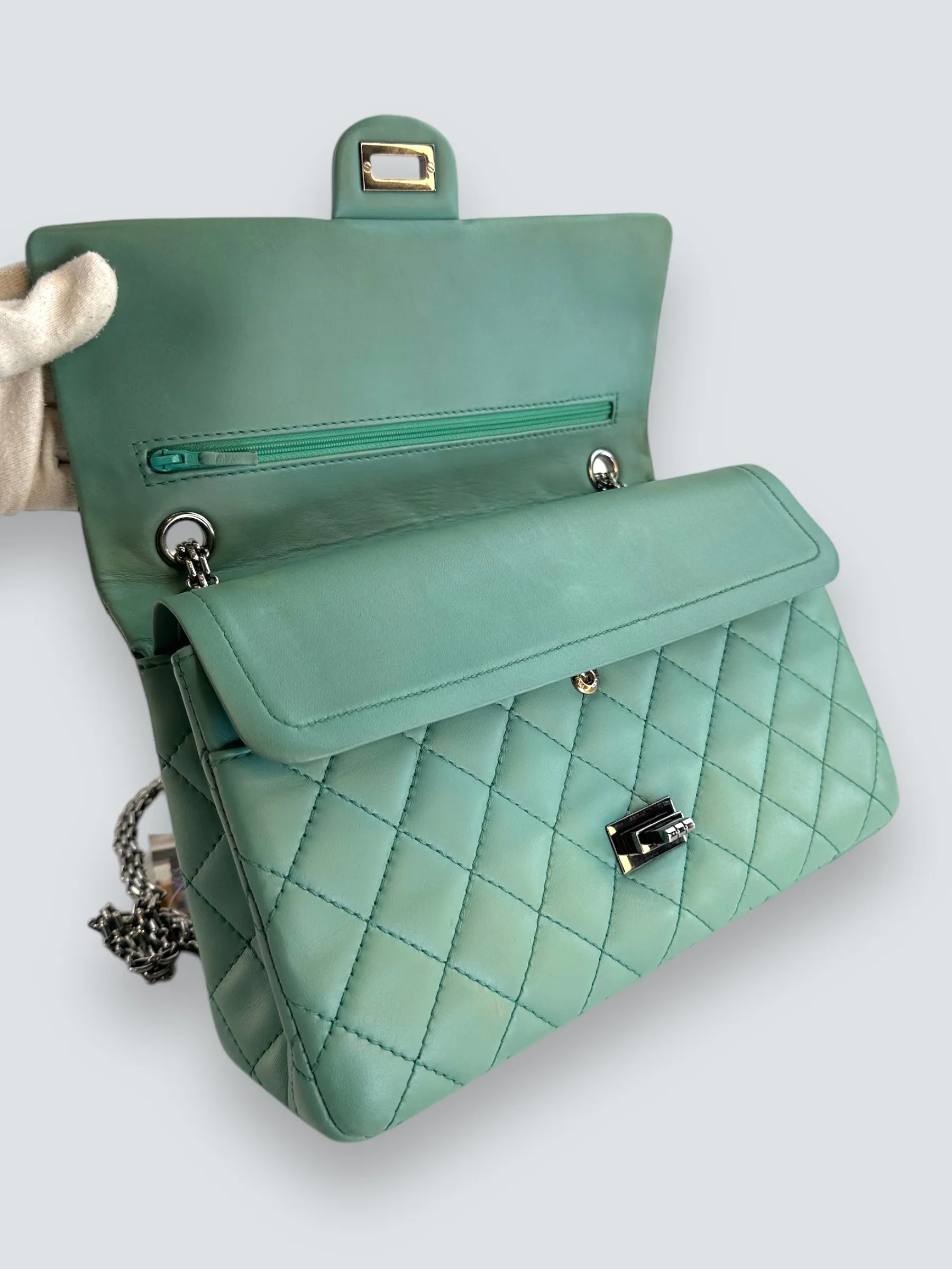 Chanel Mint Green Lambskin Leather Classic 2.55 Shoulder Bag