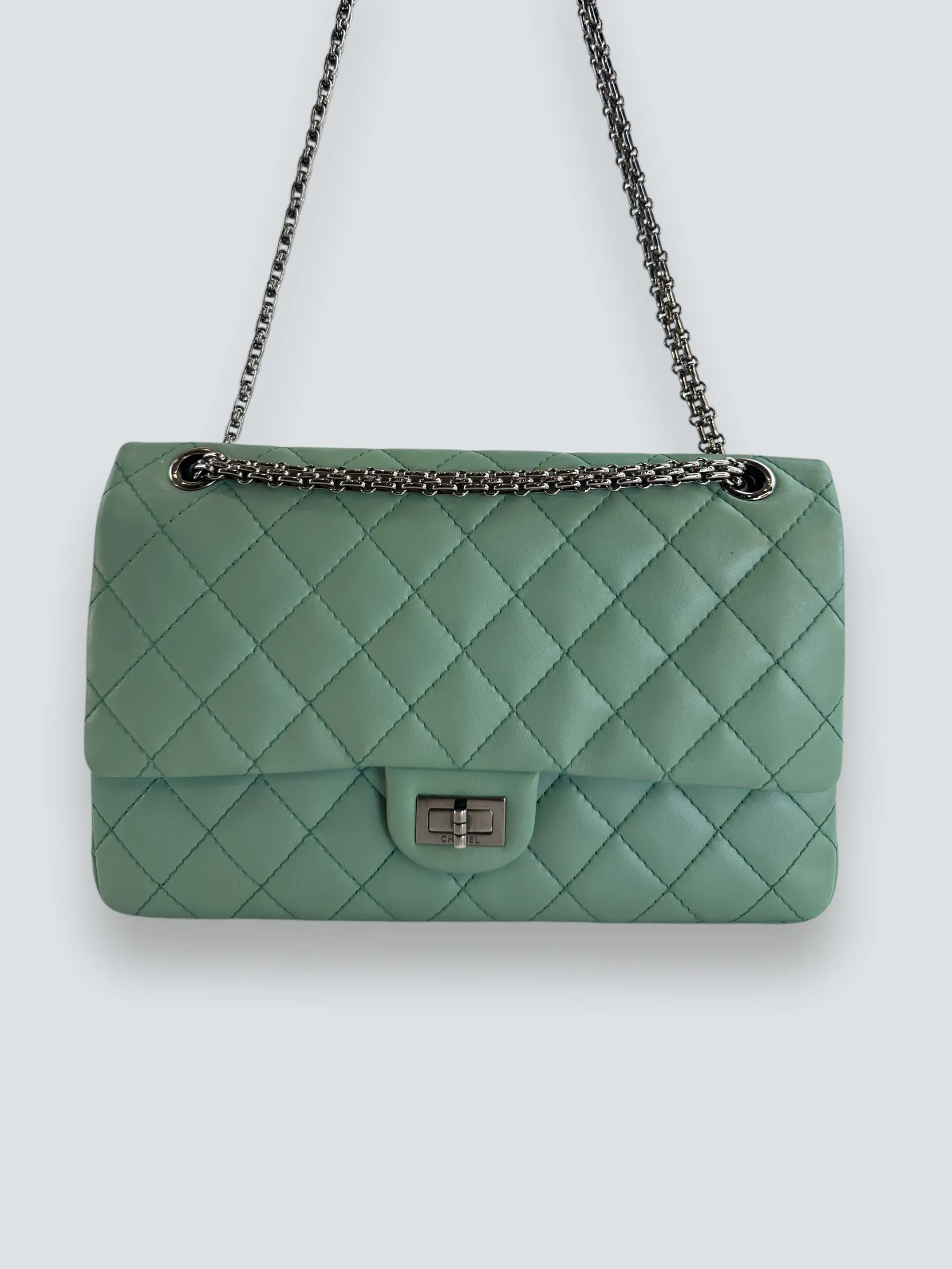 Chanel Mint Green Lambskin Leather Classic 2.55 Shoulder Bag
