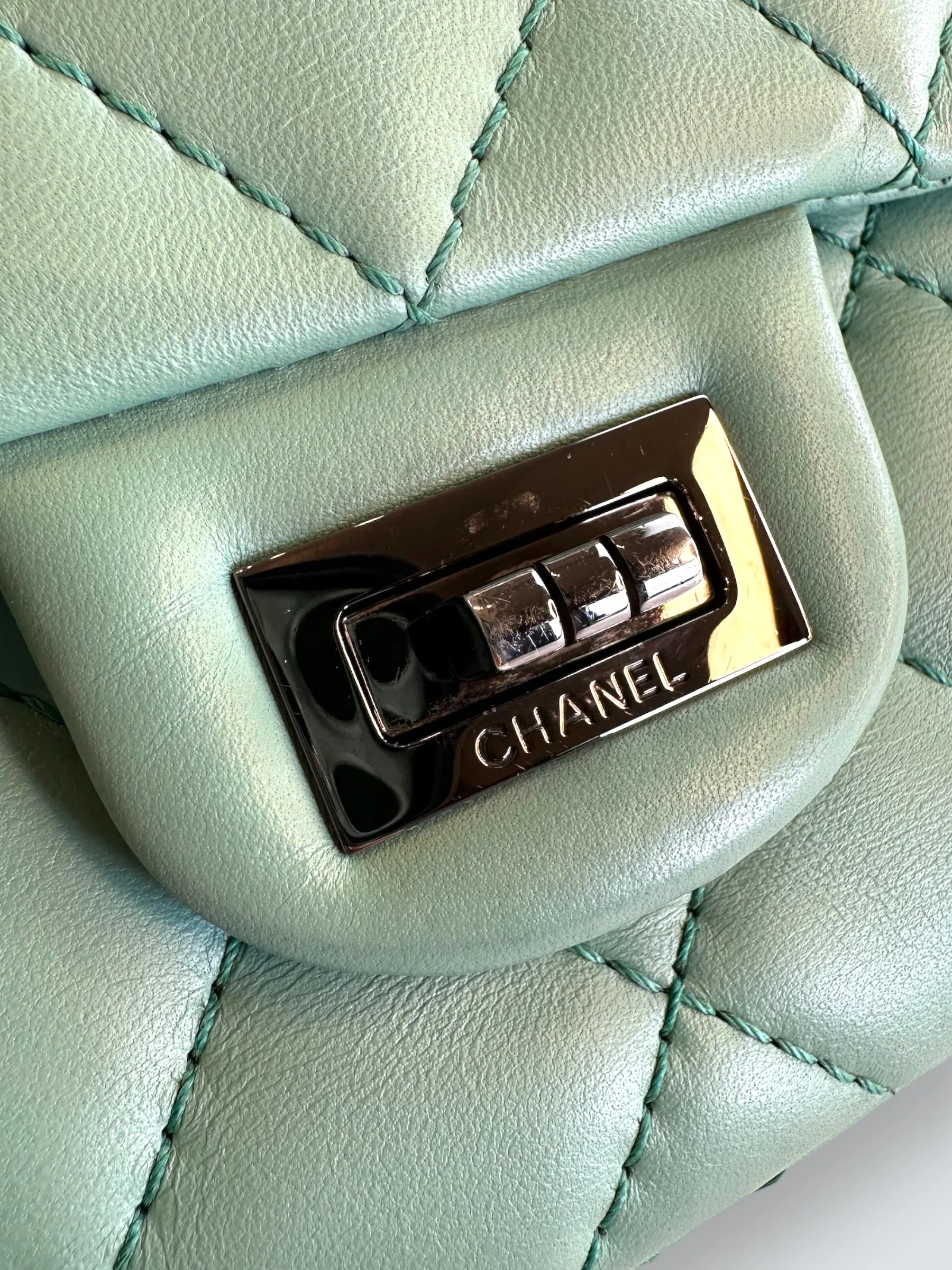 Chanel Mint Green Lambskin Leather Classic 2.55 Shoulder Bag