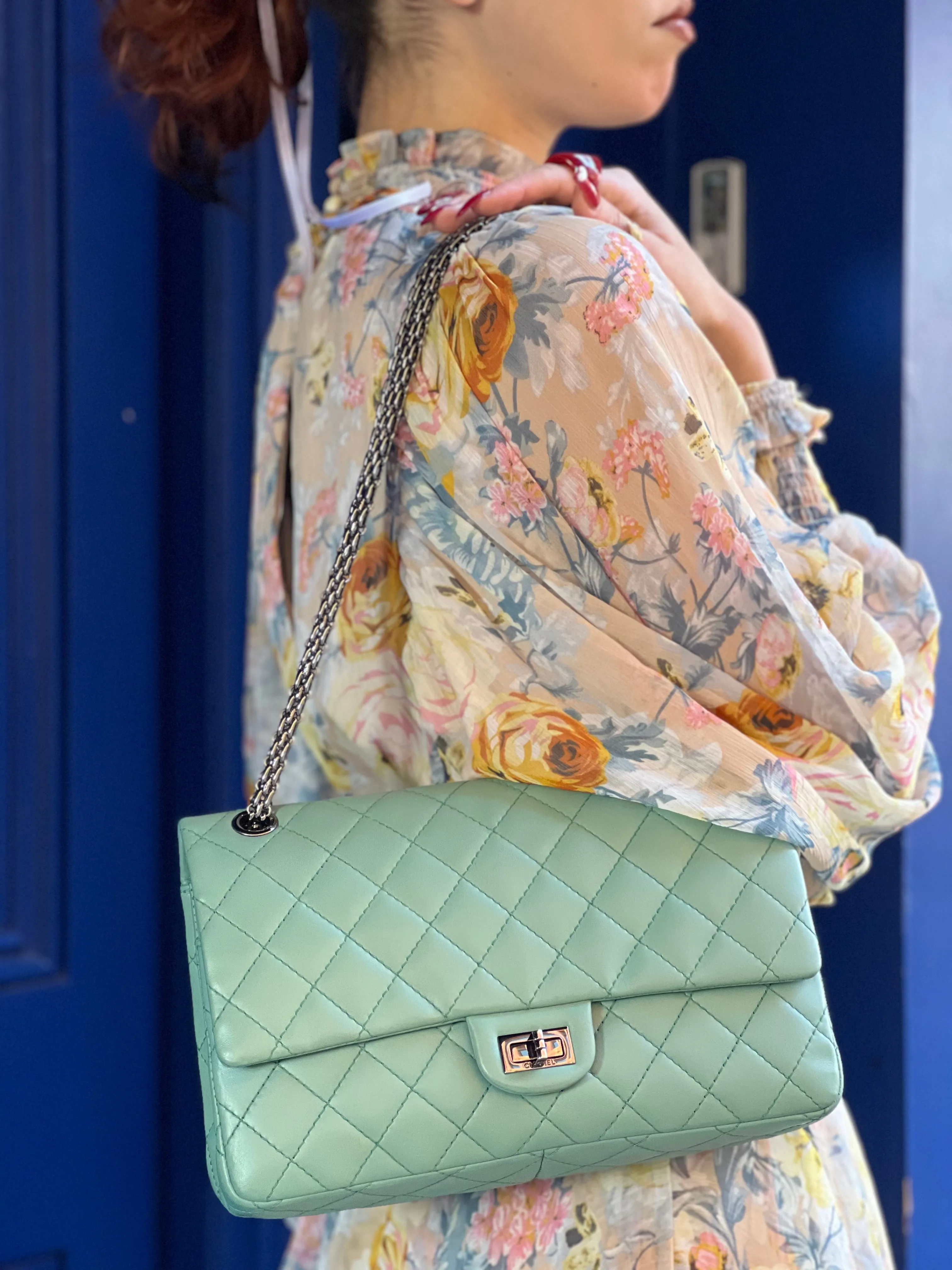 Chanel Mint Green Lambskin Leather Classic 2.55 Shoulder Bag