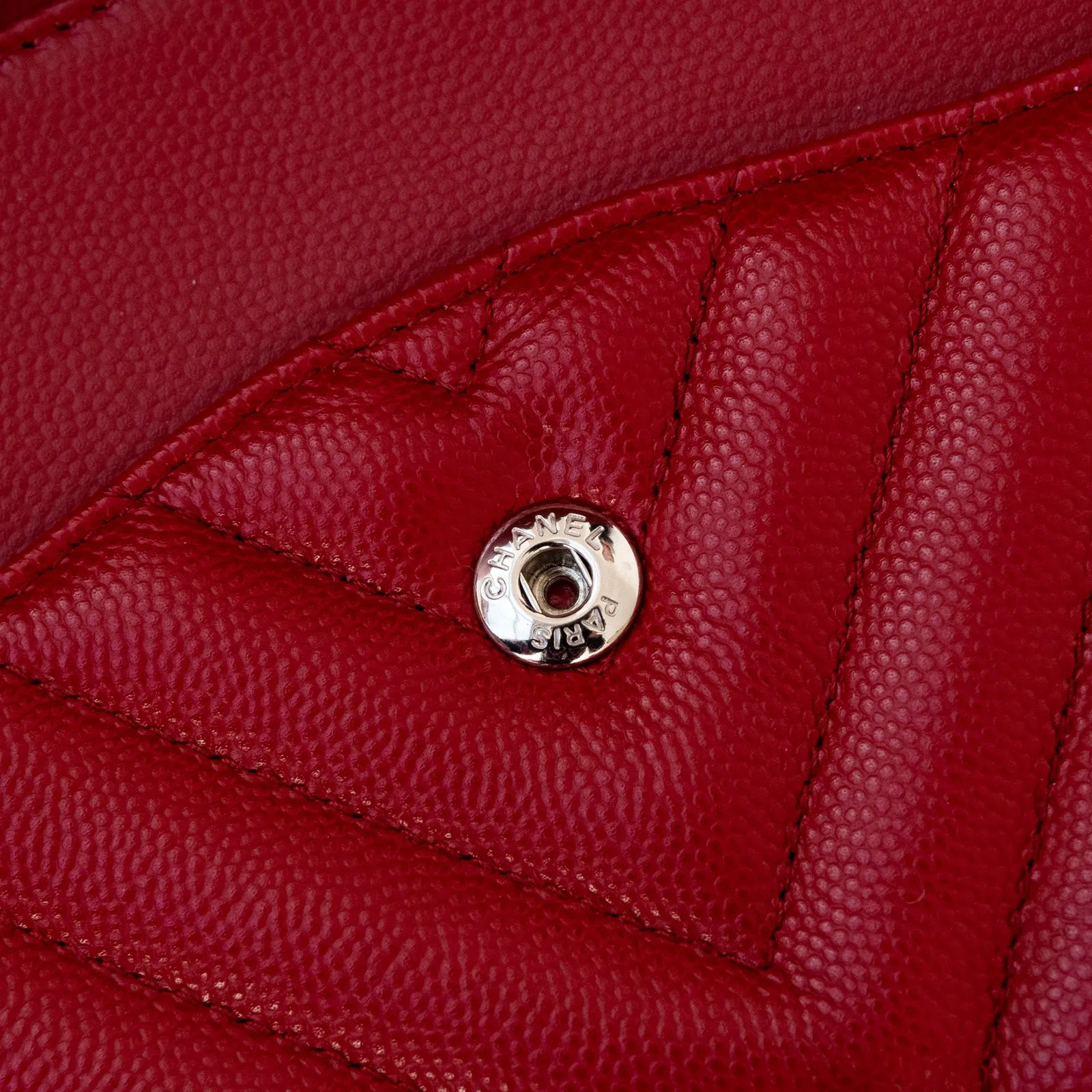 Chanel Red Jumbo Classic Double Flap Bag In  Chevron Caviar Leather