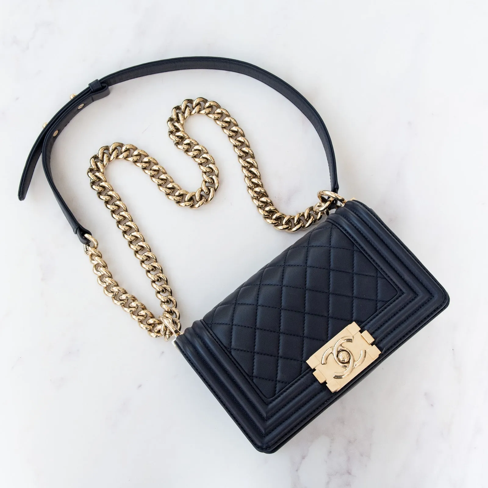 Chanel Small Navy Leather Boy Bag