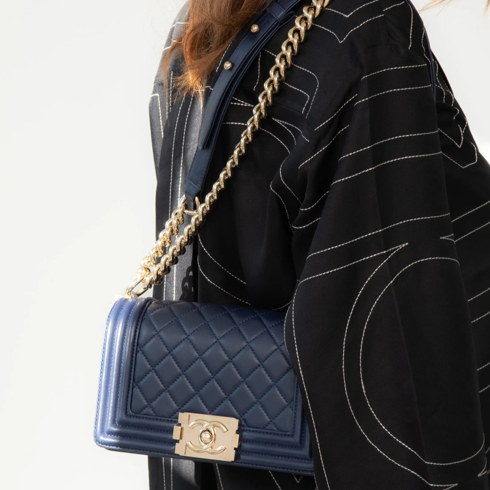 Chanel Small Navy Leather Boy Bag