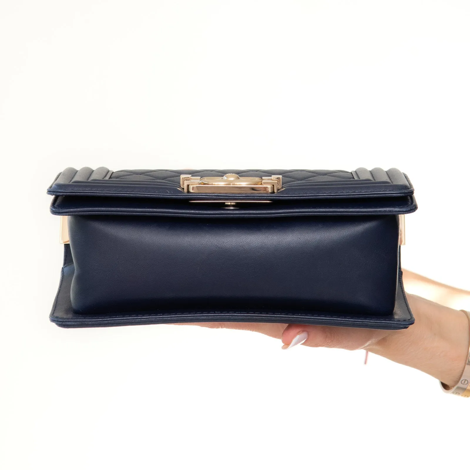 Chanel Small Navy Leather Boy Bag