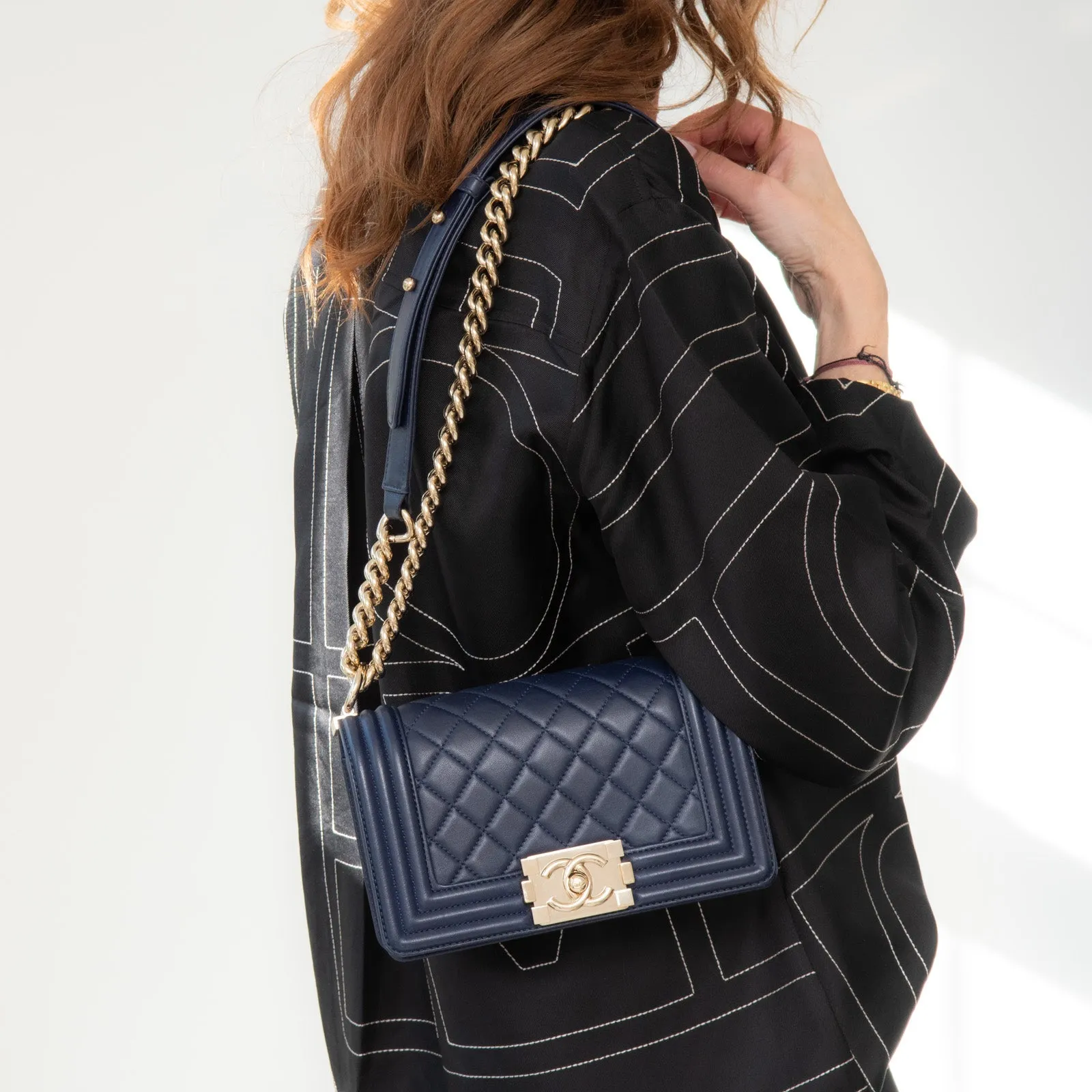Chanel Small Navy Leather Boy Bag