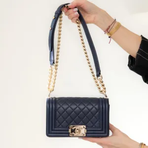 Chanel Small Navy Leather Boy Bag