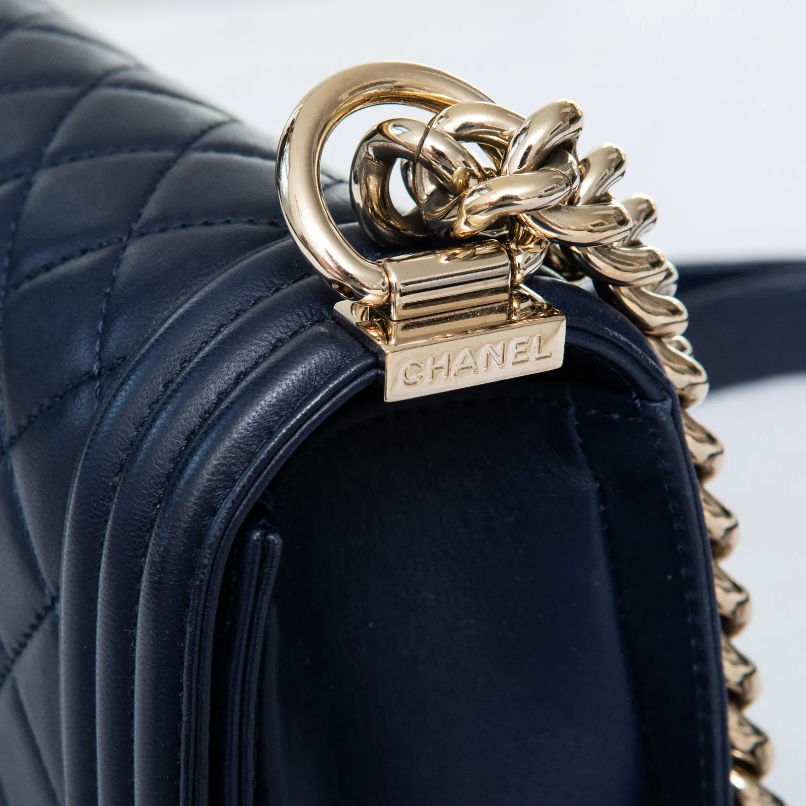 Chanel Small Navy Leather Boy Bag