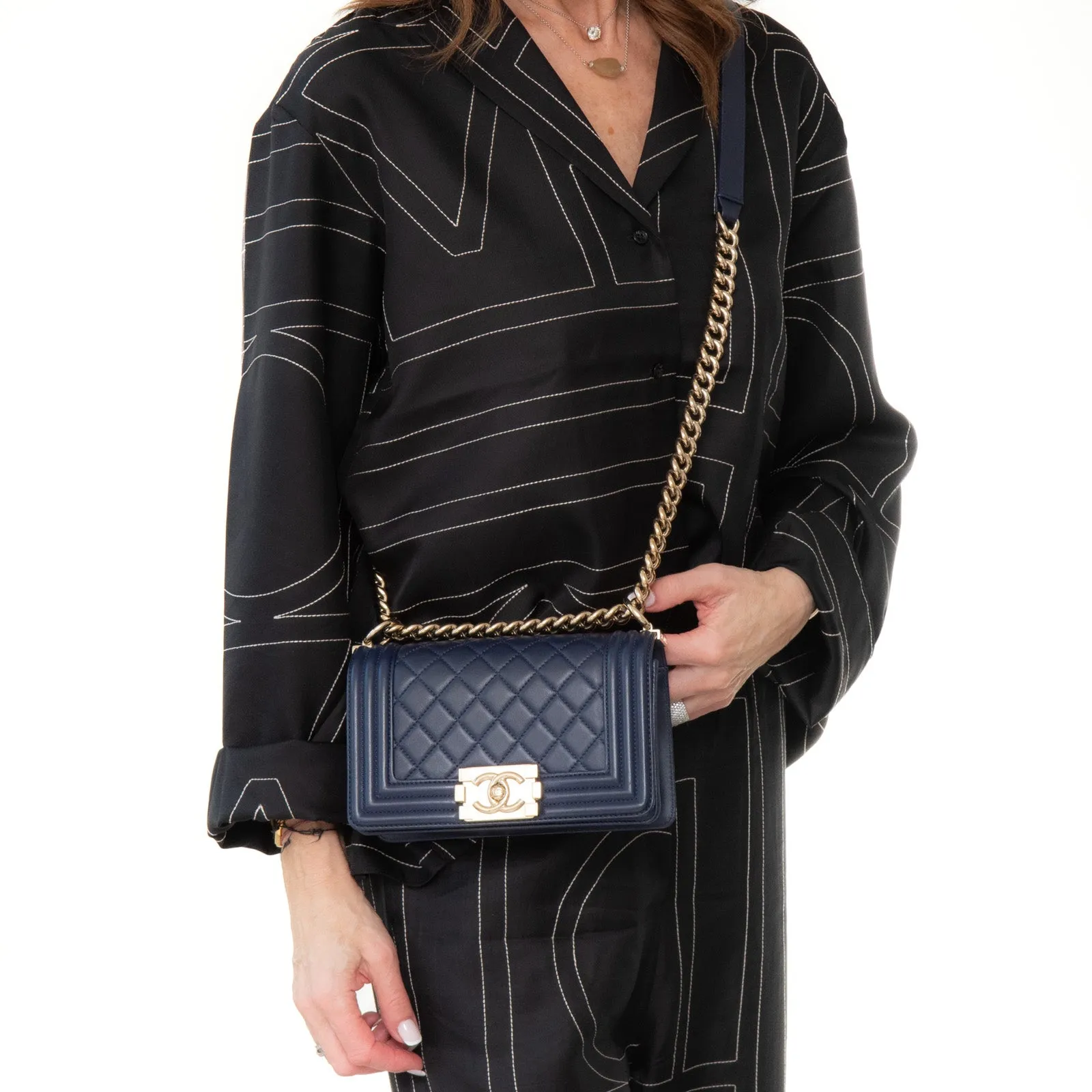 Chanel Small Navy Leather Boy Bag