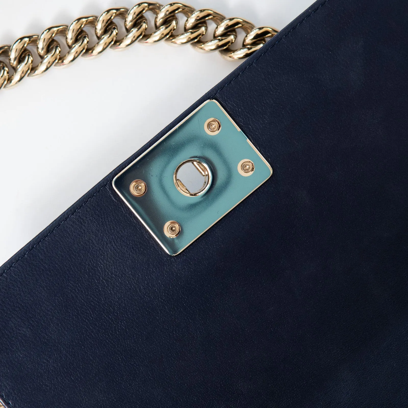 Chanel Small Navy Leather Boy Bag
