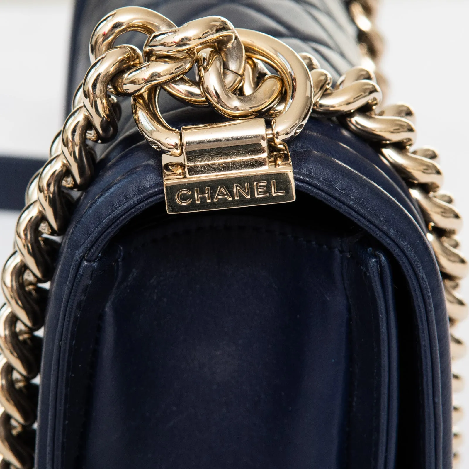 Chanel Small Navy Leather Boy Bag