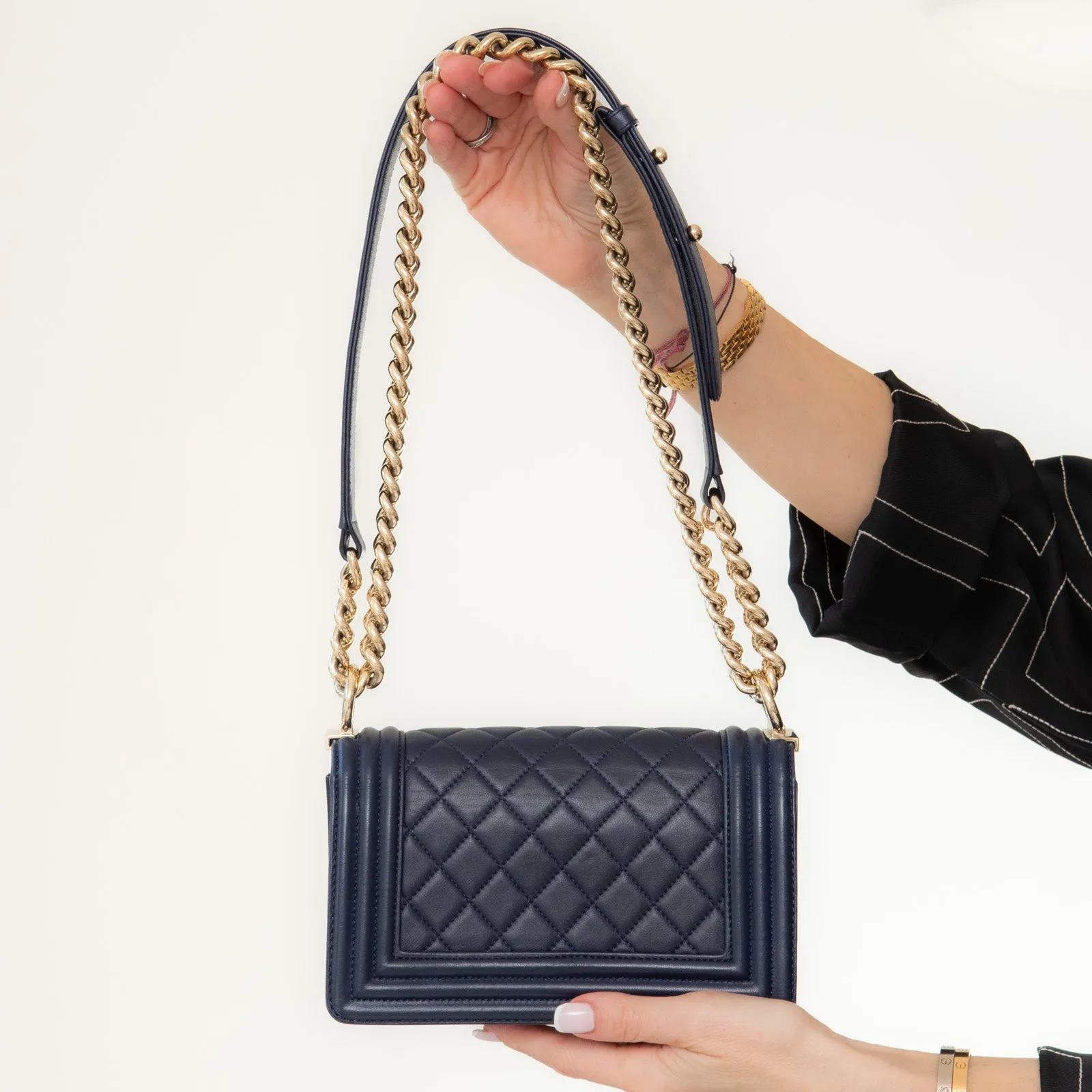 Chanel Small Navy Leather Boy Bag