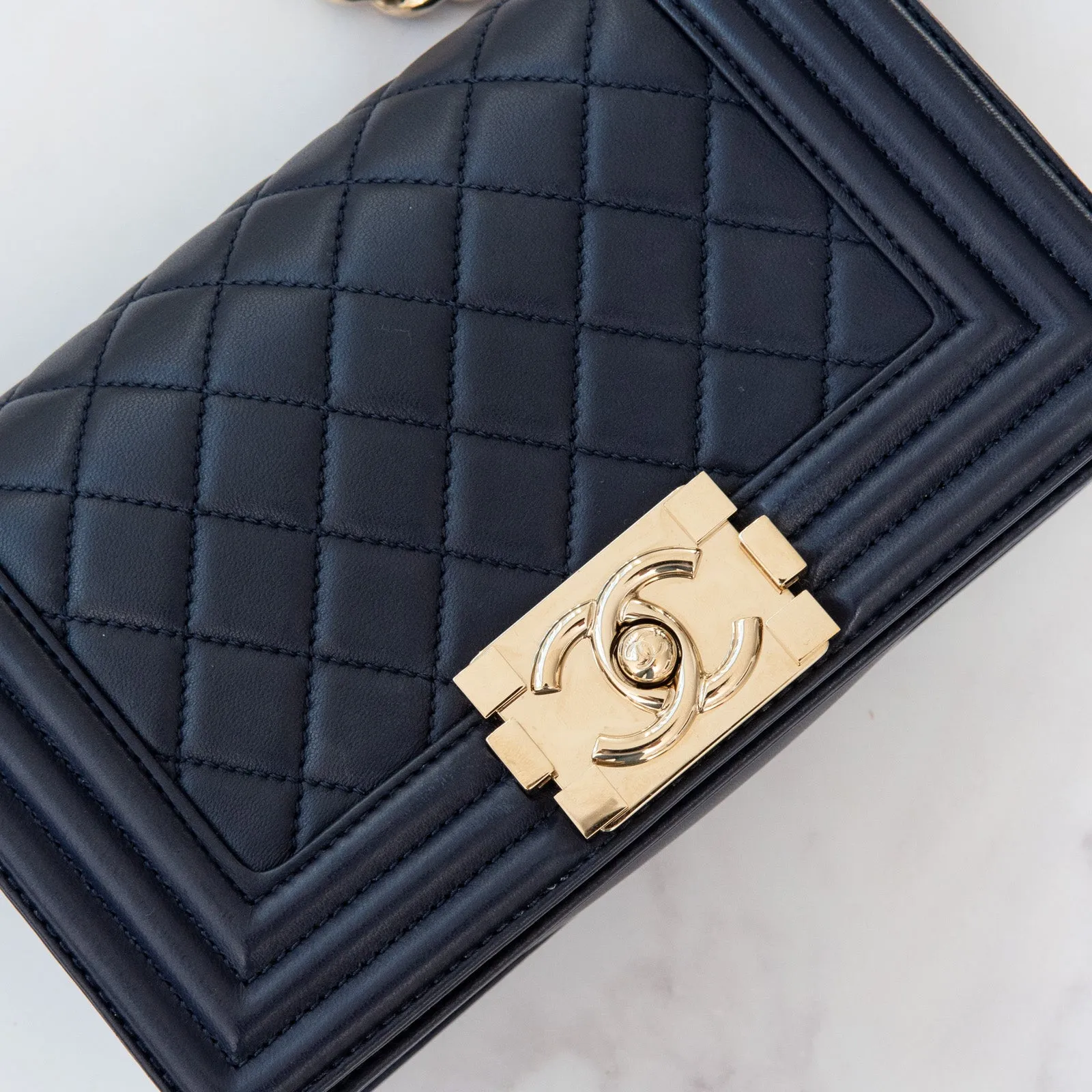 Chanel Small Navy Leather Boy Bag