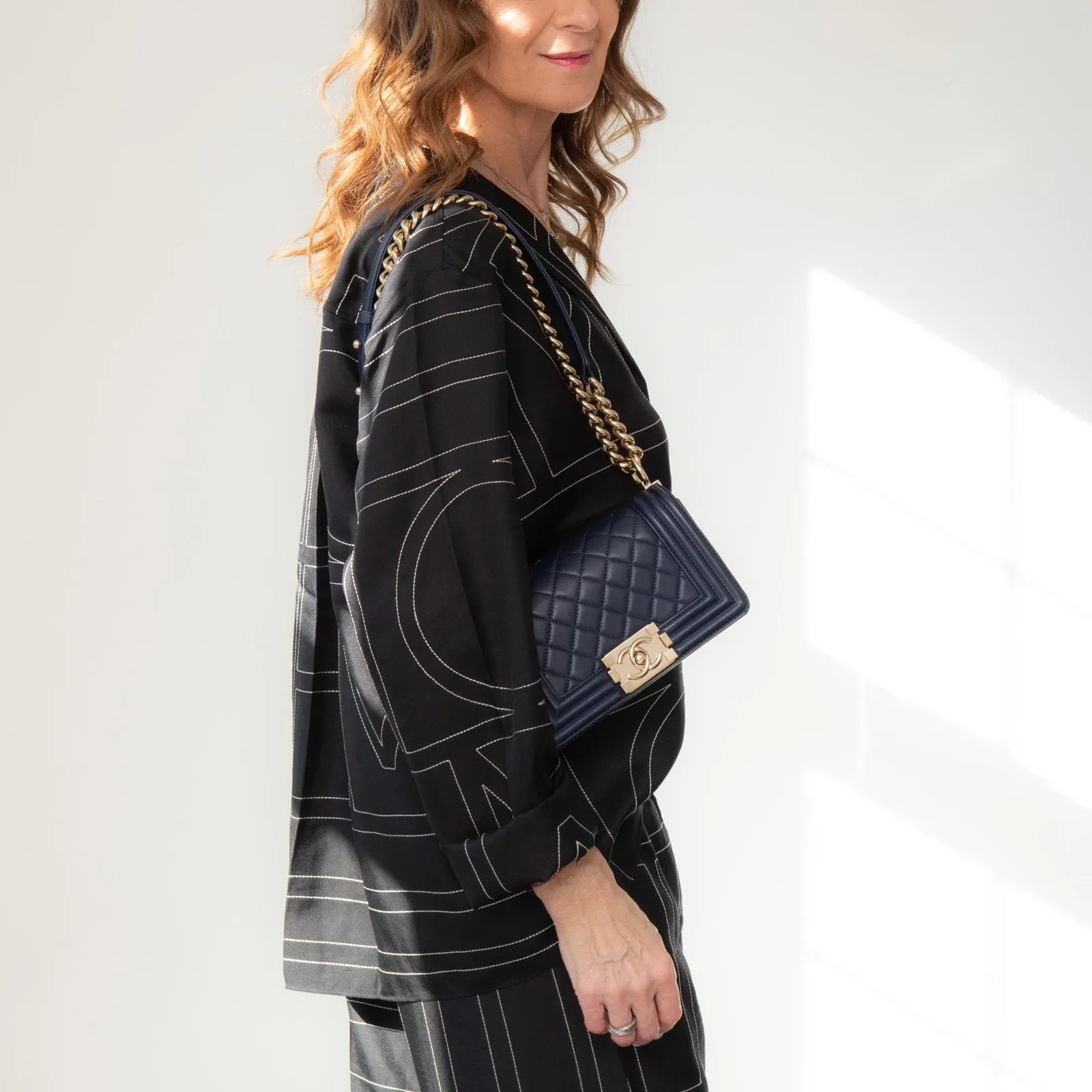 Chanel Small Navy Leather Boy Bag