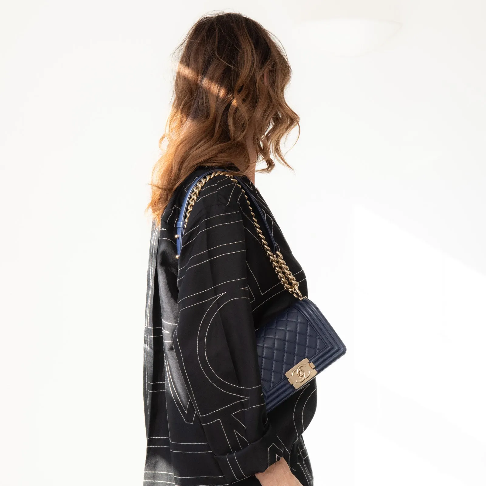Chanel Small Navy Leather Boy Bag
